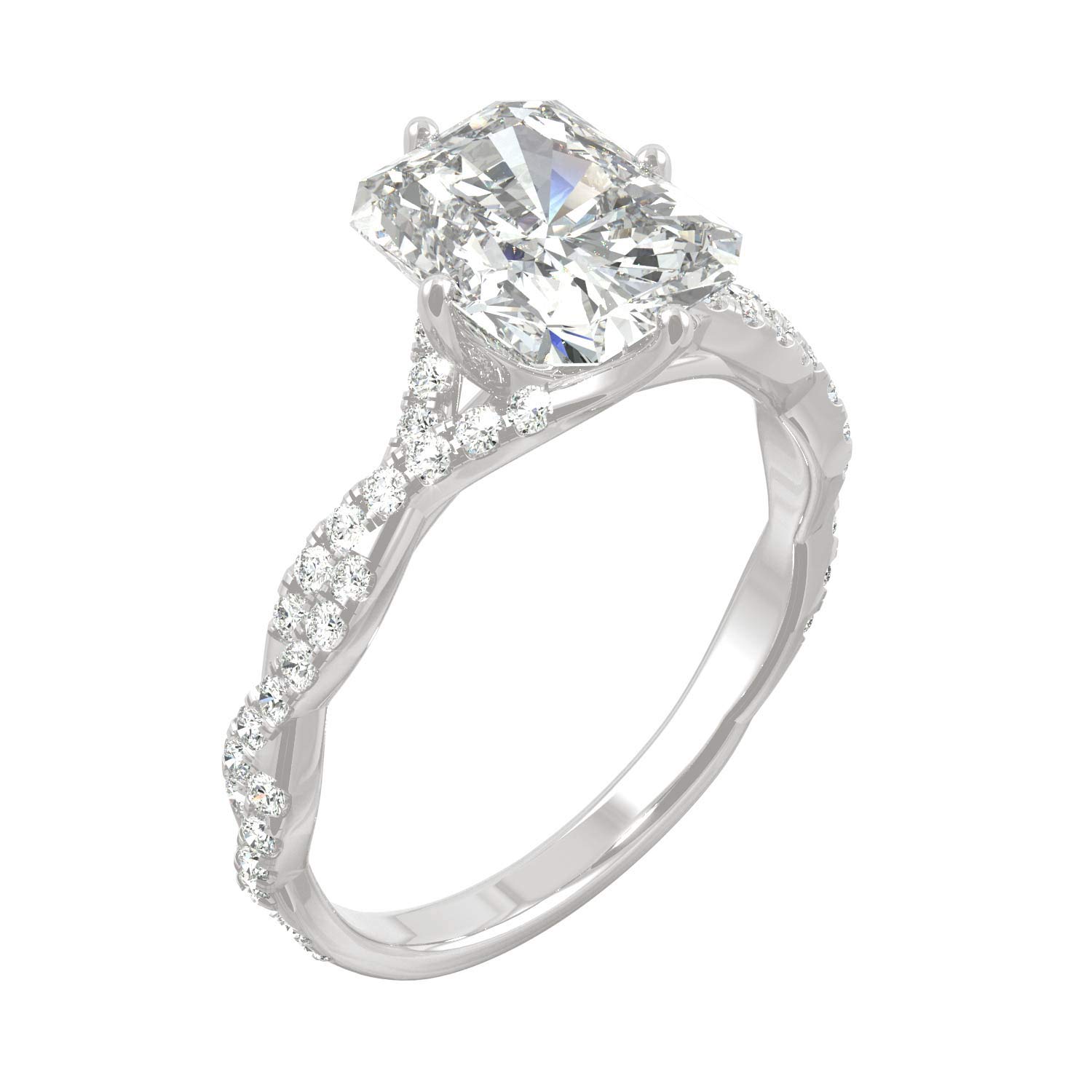 Charles & Colvard Lab-Created 9x7mm Radiant Cut Moissanite Ring for Women | 3.1 Carat DEW | 14K White Gold with Rhodium Plating | Engagement, Wedding, Anniversary Gift | Elegant Jewelry for Special Occasions