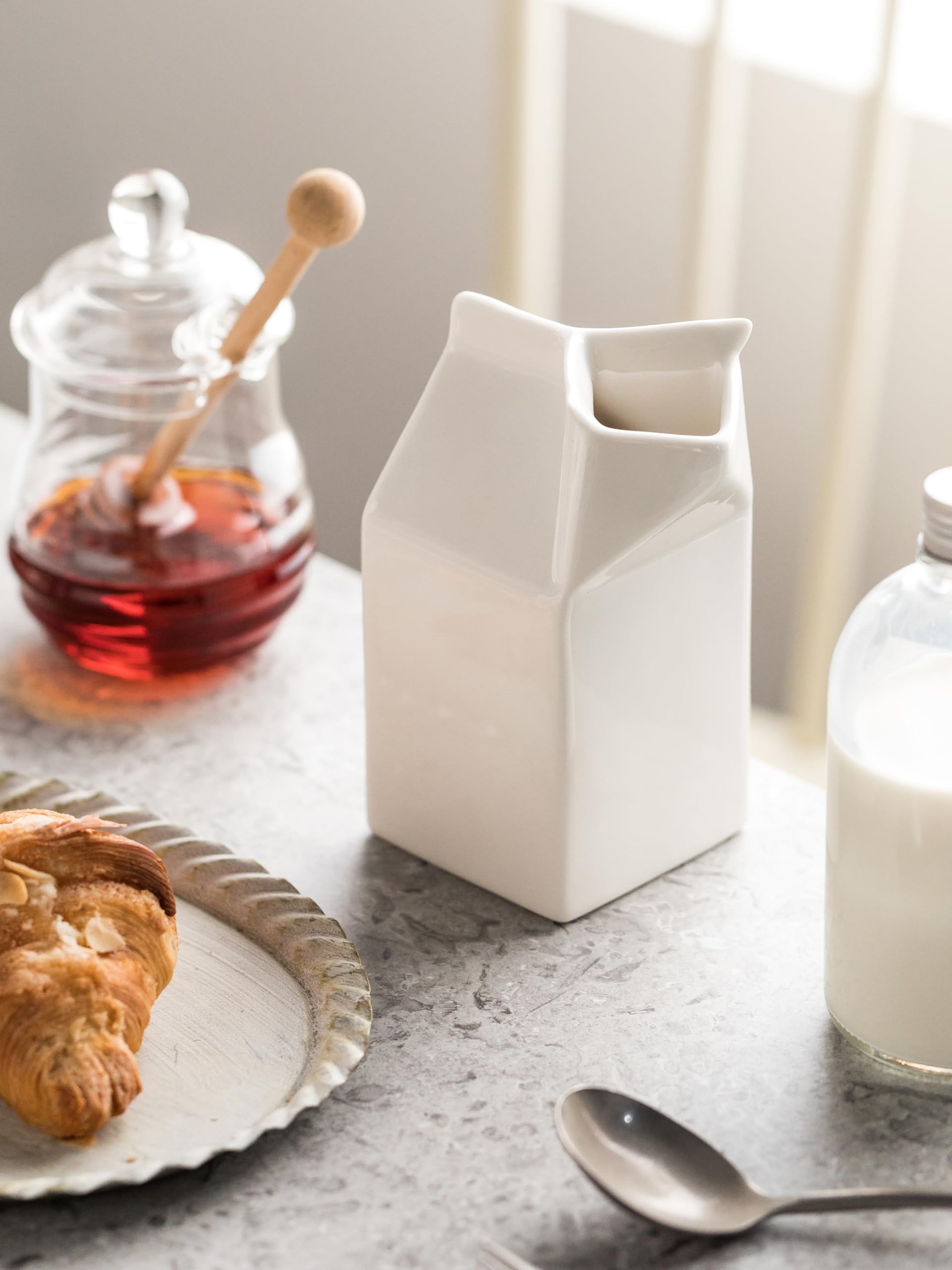 White Ceramic Creamer Pitcher - 13 Oz Small Milk Jug for Coffee, Tea & Sauces | Perfect for Breakfast, Brunch & Coffee Shops | Drip-Free Pouring Design