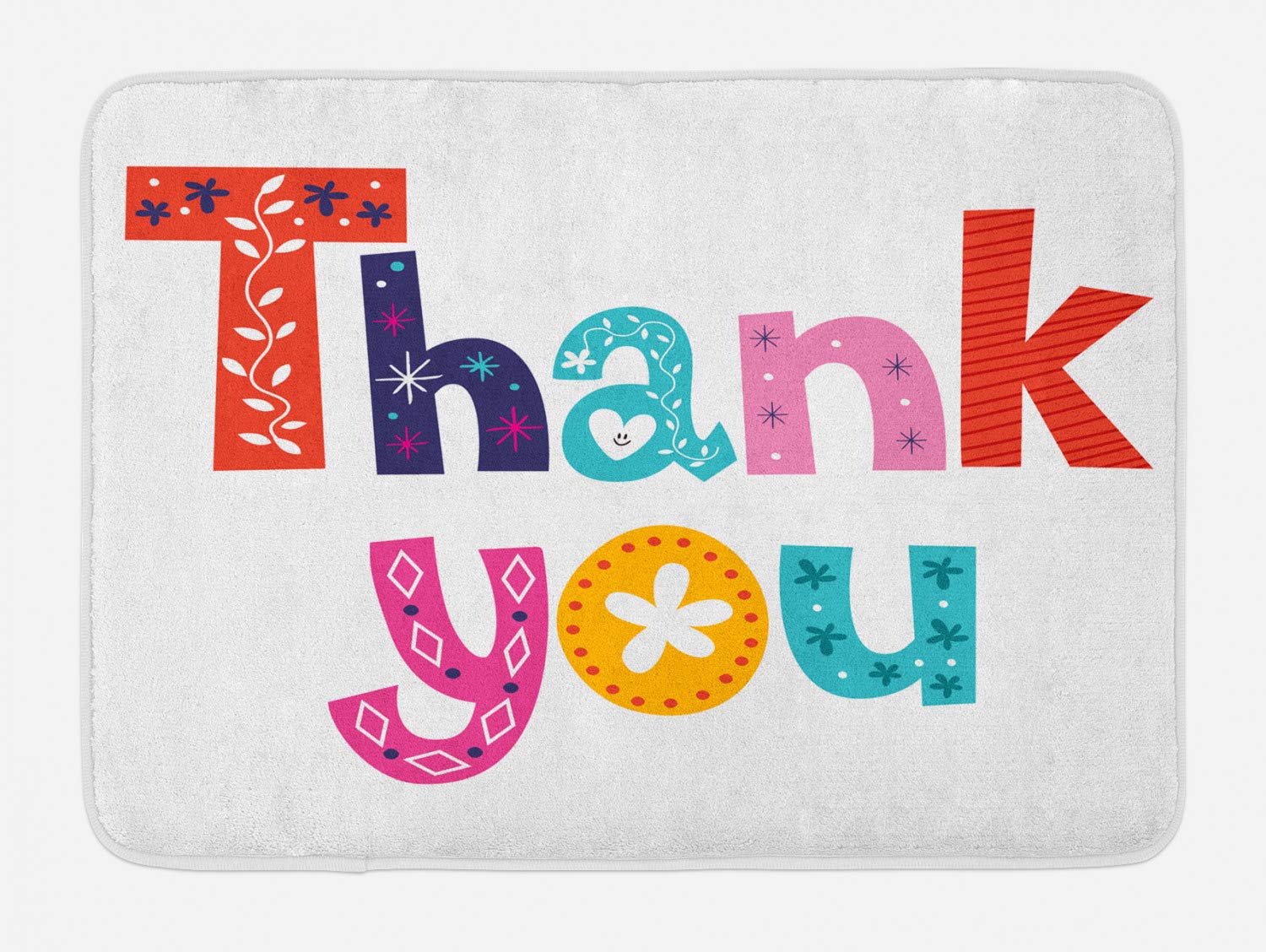 Ambesonne Non-Slip Plush Bath Mat - Floral Lettering, Polka Dots, Geometric Waves & Hearts Design - 30.2