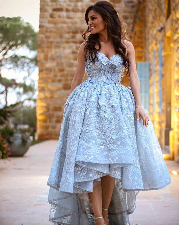 Elegant Gray Lace High Low Prom Dresses for Women - Sweetheart Neckline Formal Gowns for Homecoming, Evening Party & Special Occasions