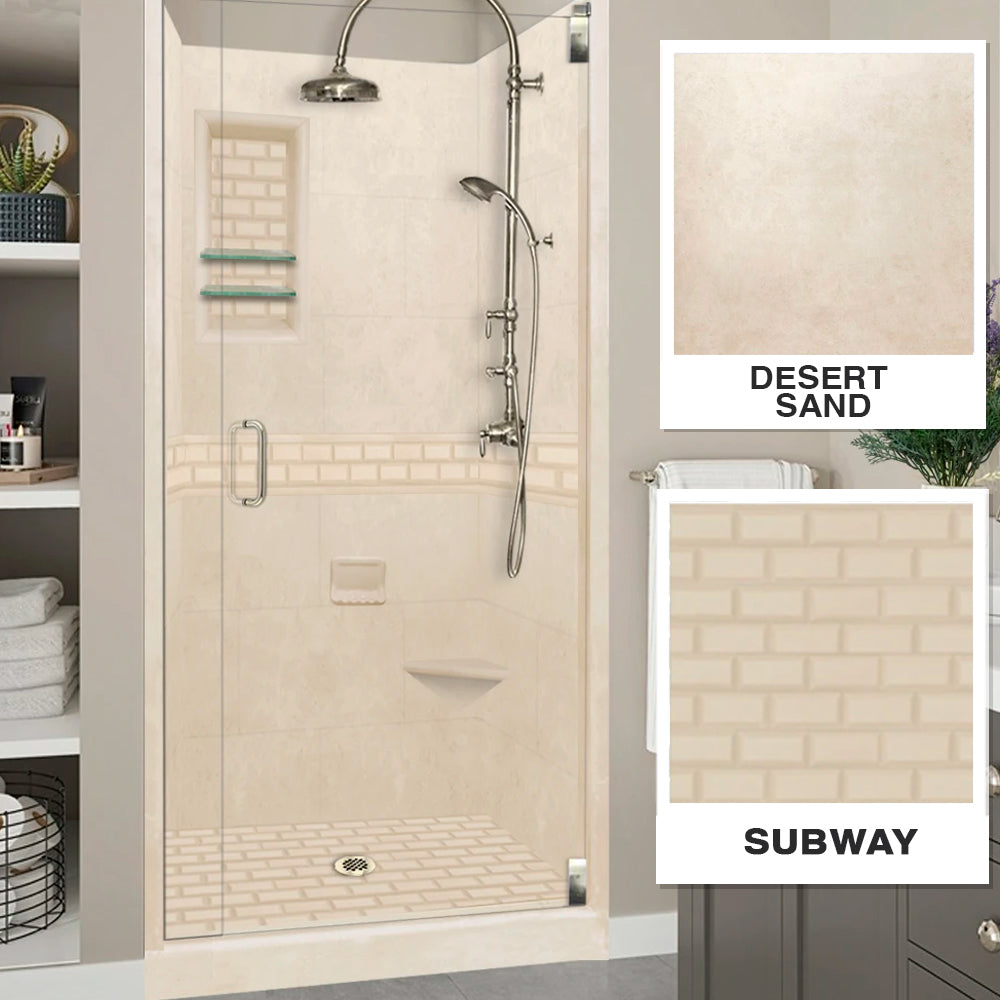 Alcove Desert Sand Sistine Stone & Subway Tile DIY Shower Remodel Kit - Waterproof Peel and Stick Backsplash for Bathroom, Kitchen, Laundry Room Renovation
