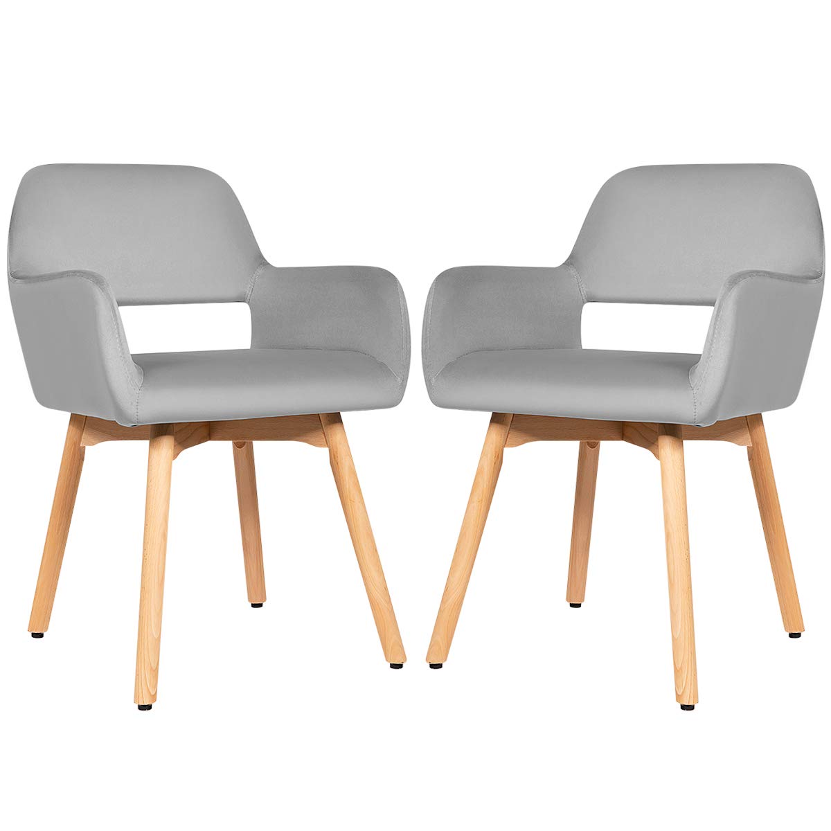 Giantex Set of 2 Velvet Dining Chairs with Wood Legs - Modern Accent Chairs for Living Room, Bedroom & Dining Room - Non-Slip Foot Pads & X-Shaped Support - Comfortable Cute Armchair (Light Grey) - Perfect for Small Spaces, Apartments & Home Decor