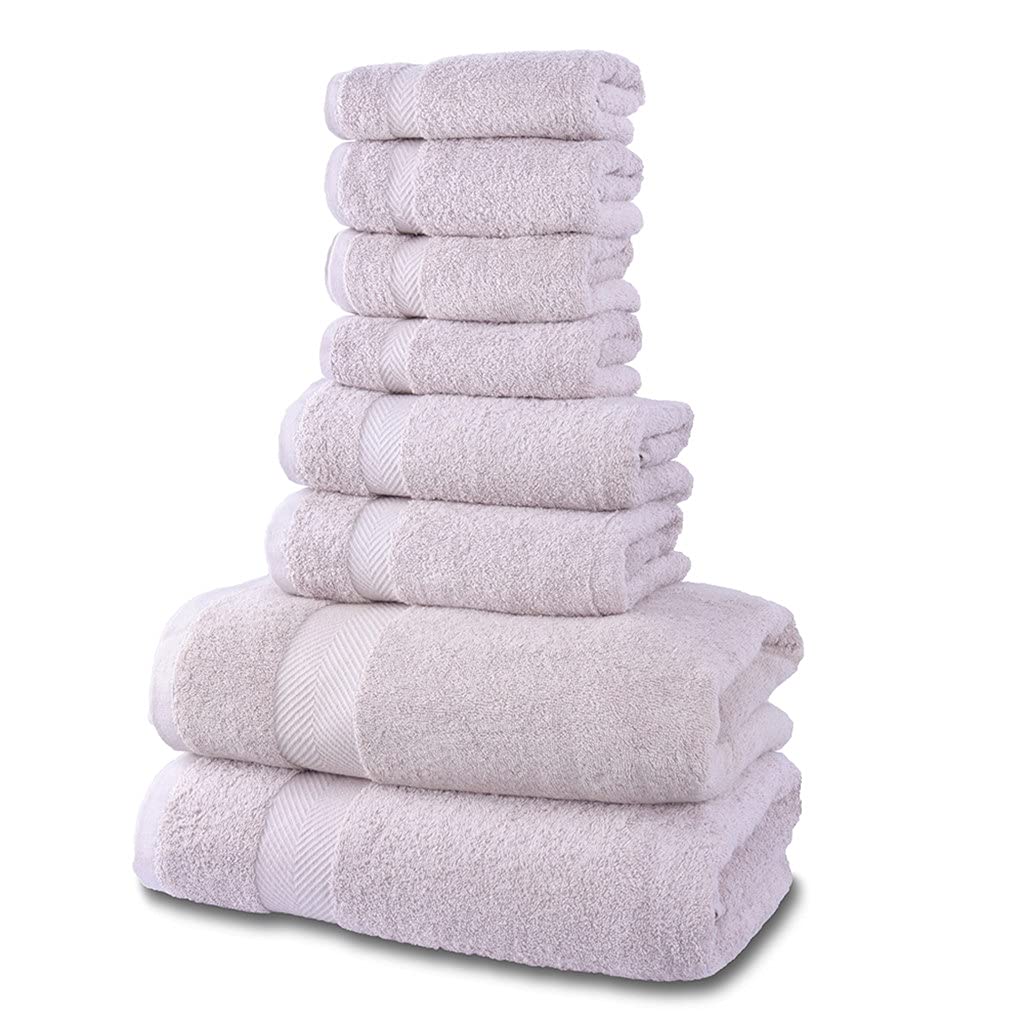 Premium 8-Piece Bath Towel Set - 2 Large Bath Towels, 2 Hand Towels, 4 Washcloths | 100% Cotton, Super Absorbent & Soft | Bath, Spa, Gym & Beach Essentials (Grey)