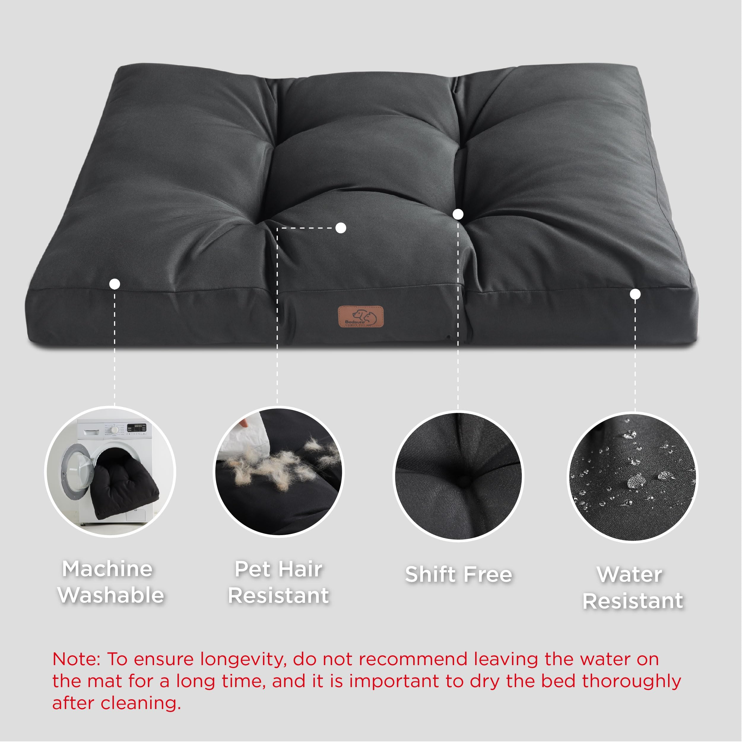 Bedsure Waterproof Dog Bed Extra Large - Washable XXL Dog Mattress for Large Dogs with Durable Oxford Fabric, Water Resistant Flat Pet Pillow for Dog Crate & Kennel, Black XL Dog Bed (111x89x10cm) - Perfect for Indoor, Outdoor & Travel Use