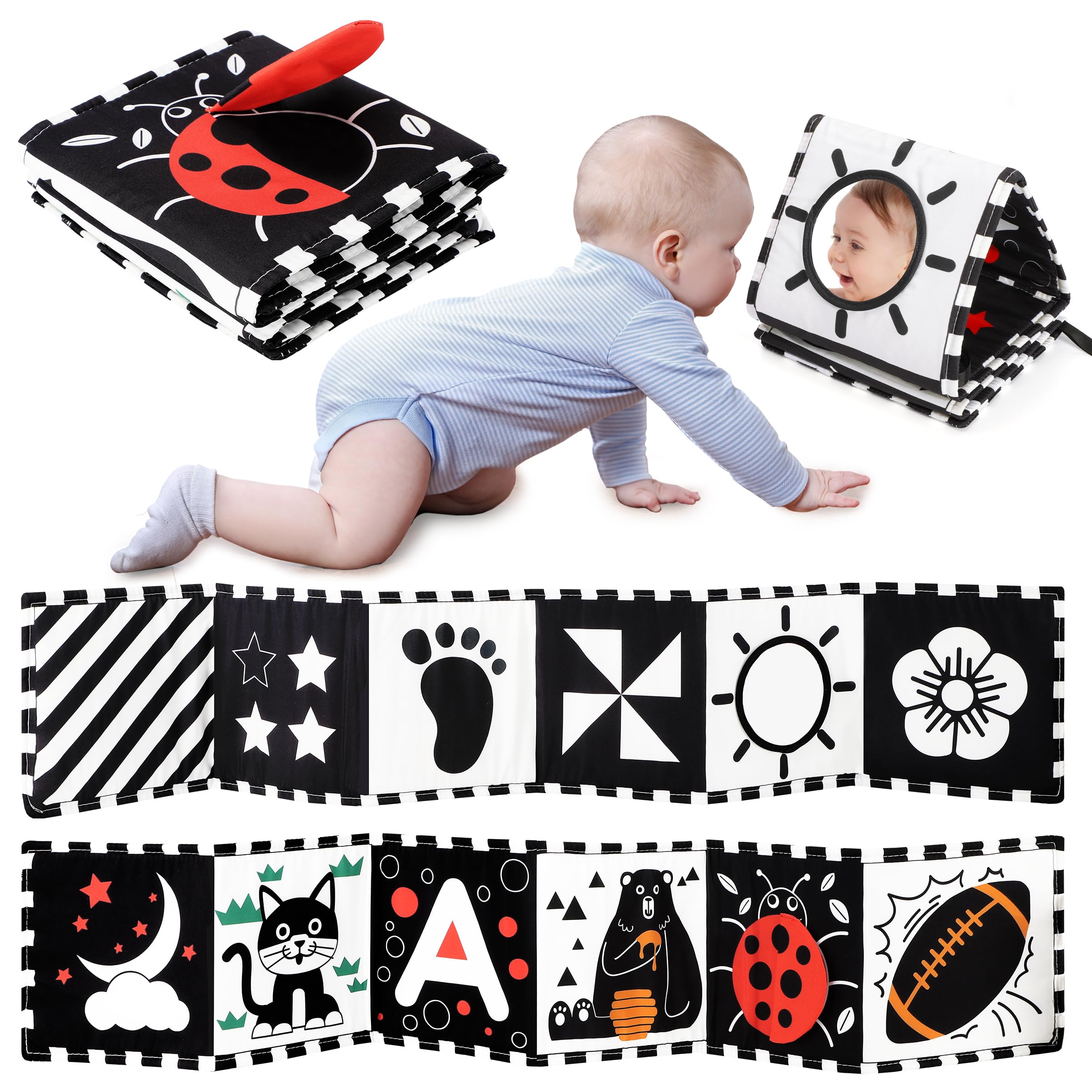 High Contrast Baby Toys 0-12 Months - Black & White Montessori Sensory Book for Newborn Visual Stimulation | Soft Tummy Time Infant Toys 0-3 Months | Perfect Shower Gift & Easter Basket Stuffer for Babies | Great for Early Learning & Developmental Play