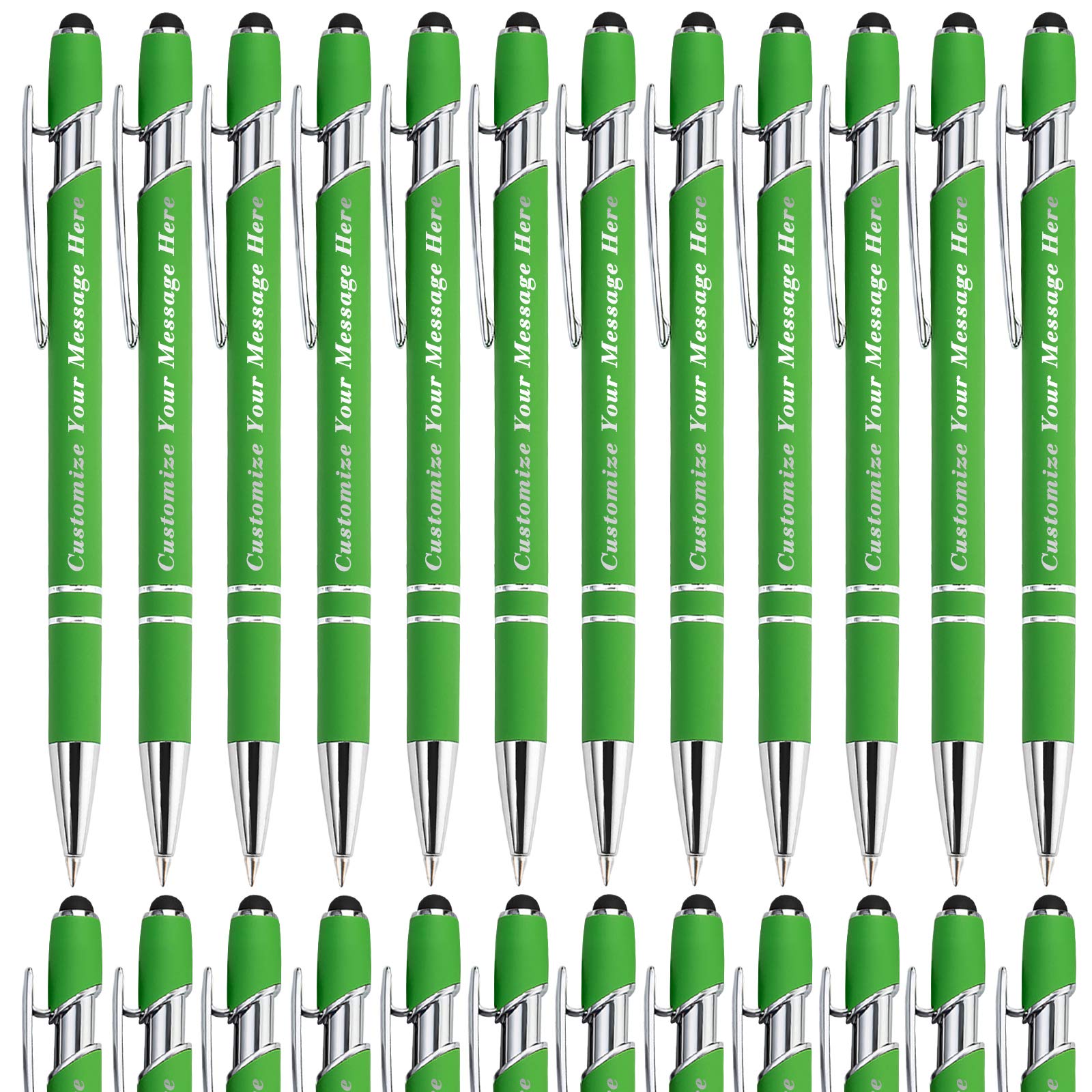 Custom Engraved Stylus Pens with Logo - Personalized Ballpoint Pens for Business, Christmas, Graduation & Birthday Gifts - Black Ink Medium Point (24 Pack, Light Green) - Perfect for Corporate Events, Promotions & Office Supplies
