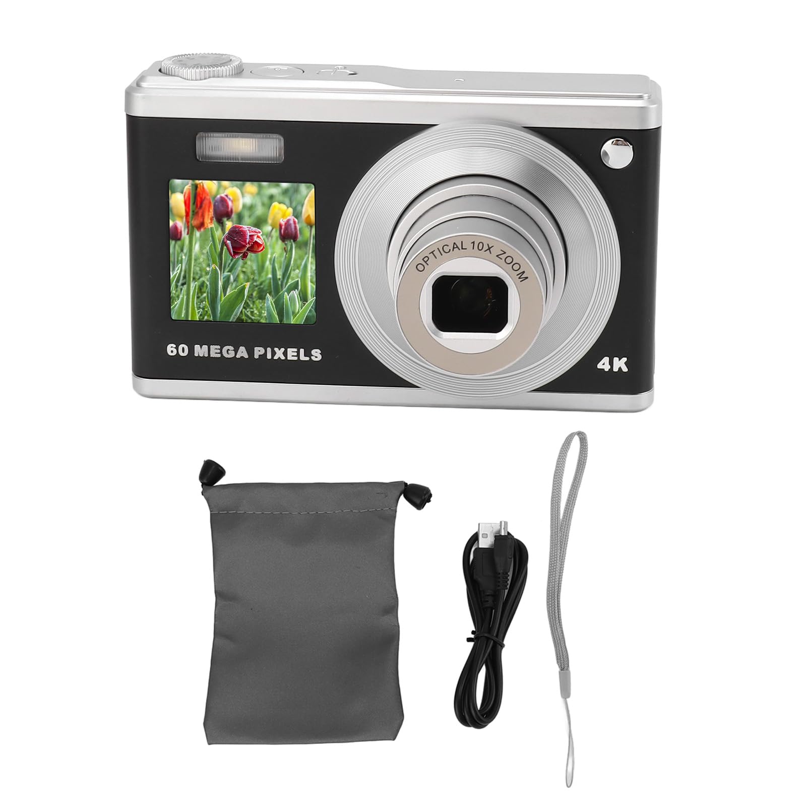 60MP 4K Digital Camera with Dual Screen & Autofocus | 10x Optical Zoom & Anti-Shake | Compact Portable Camera for Travel, Vlogging, Hiking & Outdoor Photography | Automatic Functions (Black)