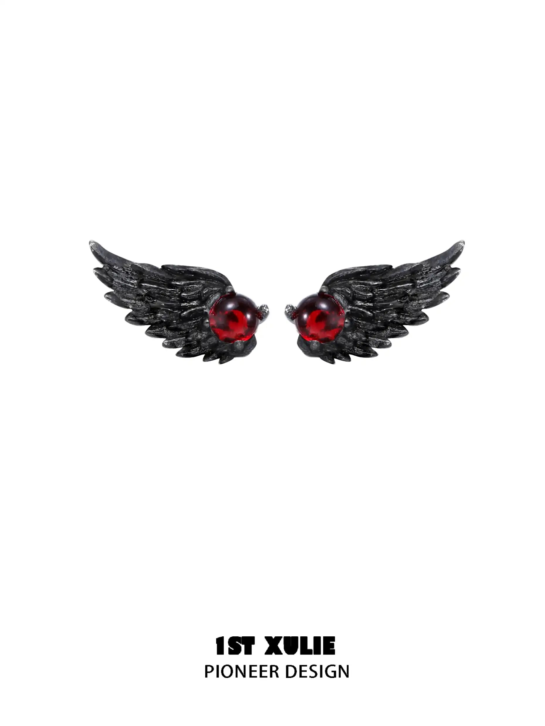 Lucifer Red Crystal 18K Black Gold Spread Wings Earrings for Women - Gothic Jewelry for Parties, Weddings & Special Occasions
