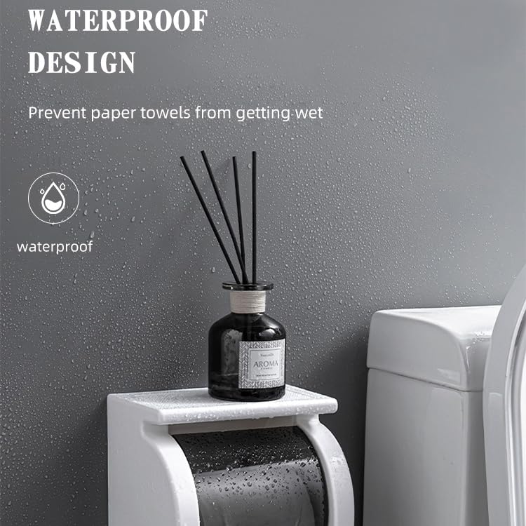 Volo® Self-Adhesive Toilet Paper Holder - Wall Mount Bathroom Tissue Dispenser with Phone Holder - Clear/Black Plastic (1-Pack) - Perfect for Small Bathrooms, RVs & Apartments