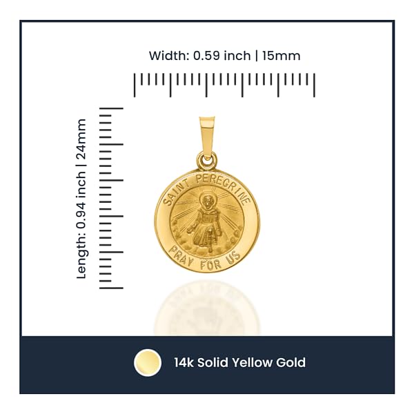 14K Solid Yellow Gold Saint Peregrine Medal Necklace for Women - Religious Pendant Charm for Protection & Healing - Perfect for Gifts, Prayer & Everyday Wear