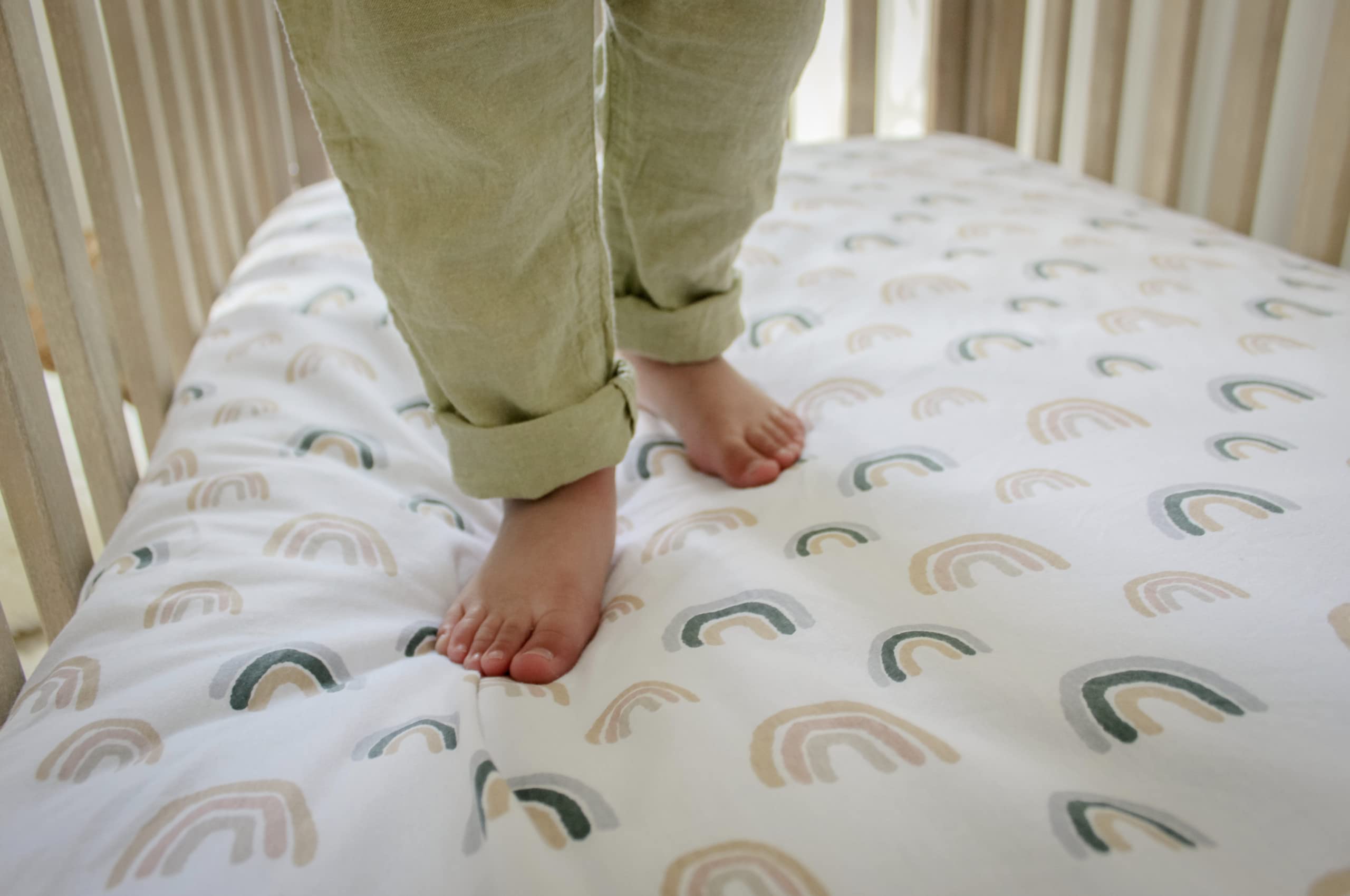 NODNAL CO. 3-Pack Fitted Crib Sheets Set - 100% Oeko-TEX Certified Cotton Baby Crib Sheets for Boys & Girls - Rainbow & Solid Colors, Boho Gender Neutral Watercolor Beige/Tan - Fits Toddler Mattress 28”x52”x9” - Perfect for Nursery, Daycare & Travel