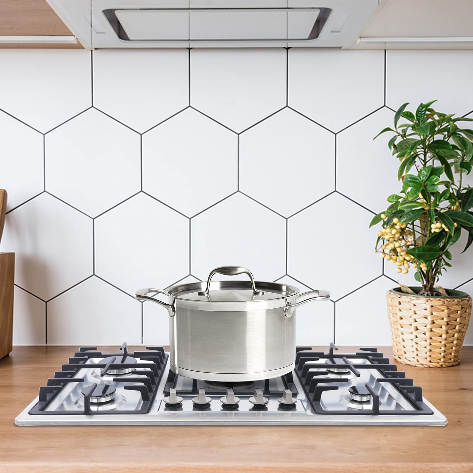 5 Burner Built-in Gas Stove Cooktop with Flameout Protection - Stainless Steel NG/LPG Compatible for RV & Home Kitchen - Perfect for Camping, Cooking & Outdoor Adventures