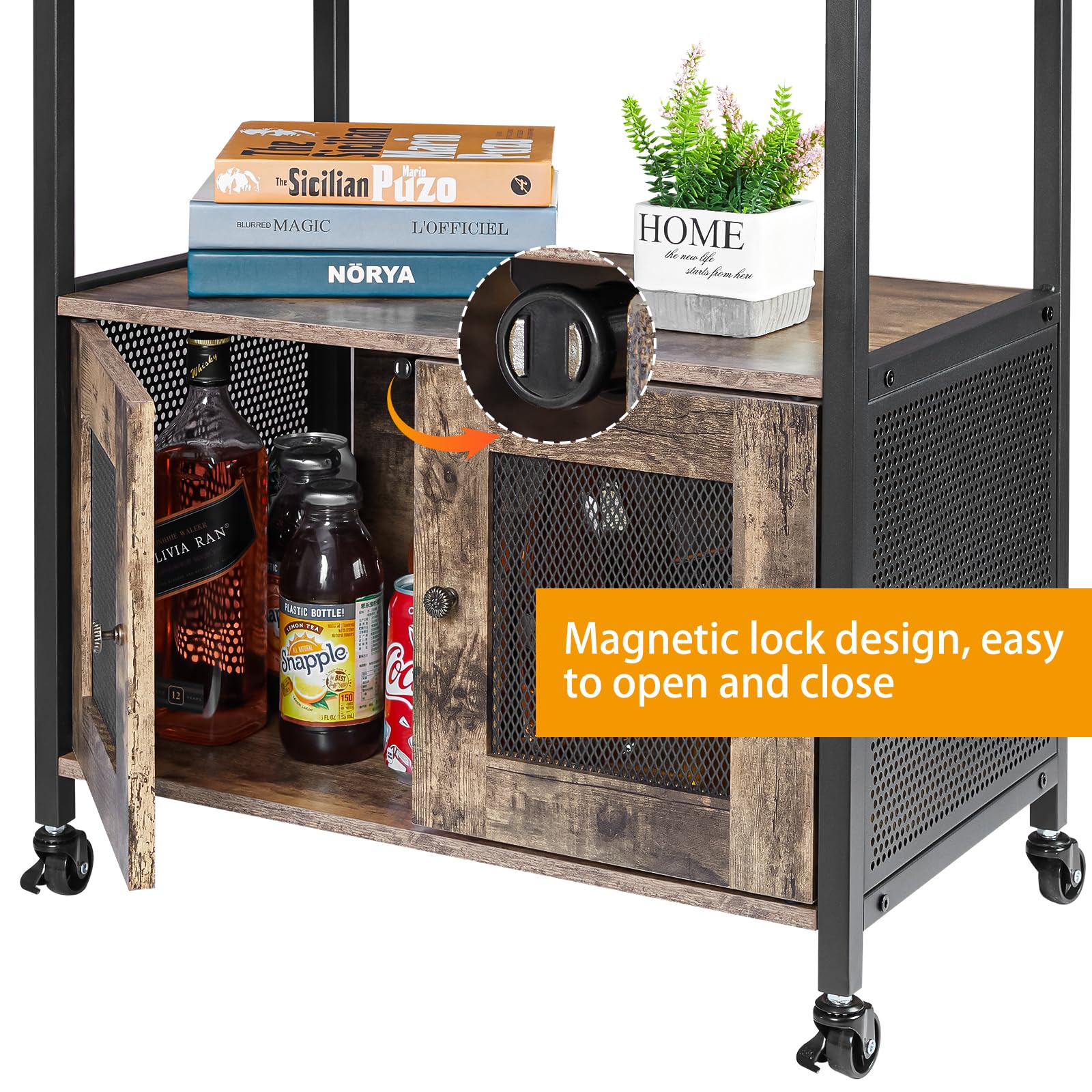 X-cosrack 3-Tier Rolling Coffee Bar Cabinet with Drawer - Farmhouse Style Mobile Kitchen Cart for Coffee Station, Living Room, Entryway & Dining Room - Perfect for Home Brewing, Entertaining & Small Space Storage