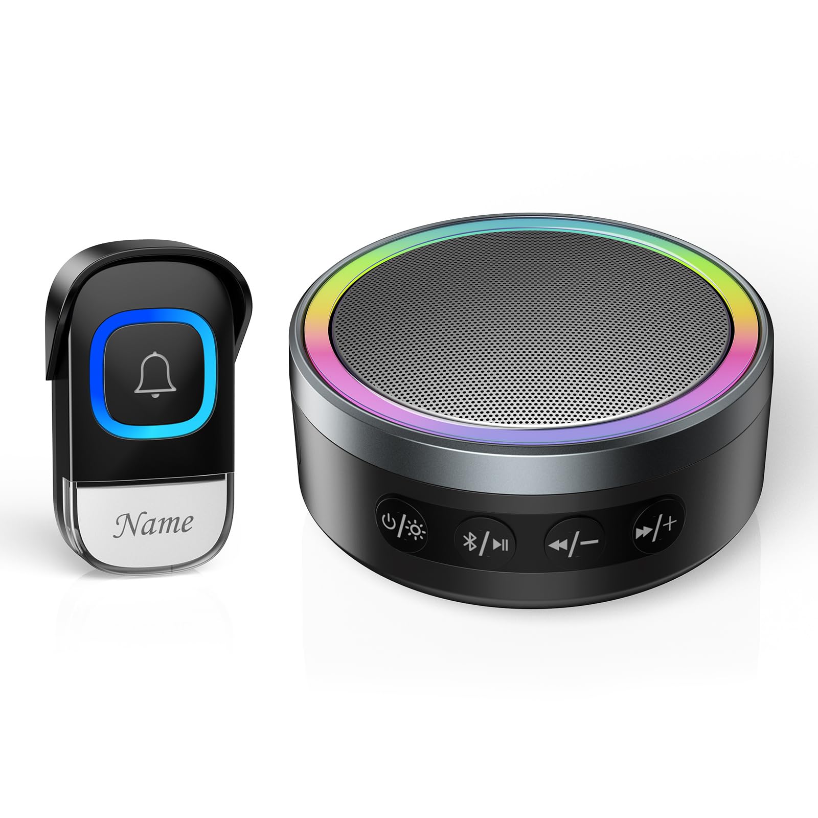 TECKNET 2-in-1 Wireless Doorbell with Bluetooth Speaker - Portable RGB Light Doorbell, IP66 Waterproof, 0-100dB Adjustable Volume, Stereo Sound - Perfect for Home Security, Outdoor Parties & Smart Home Integration