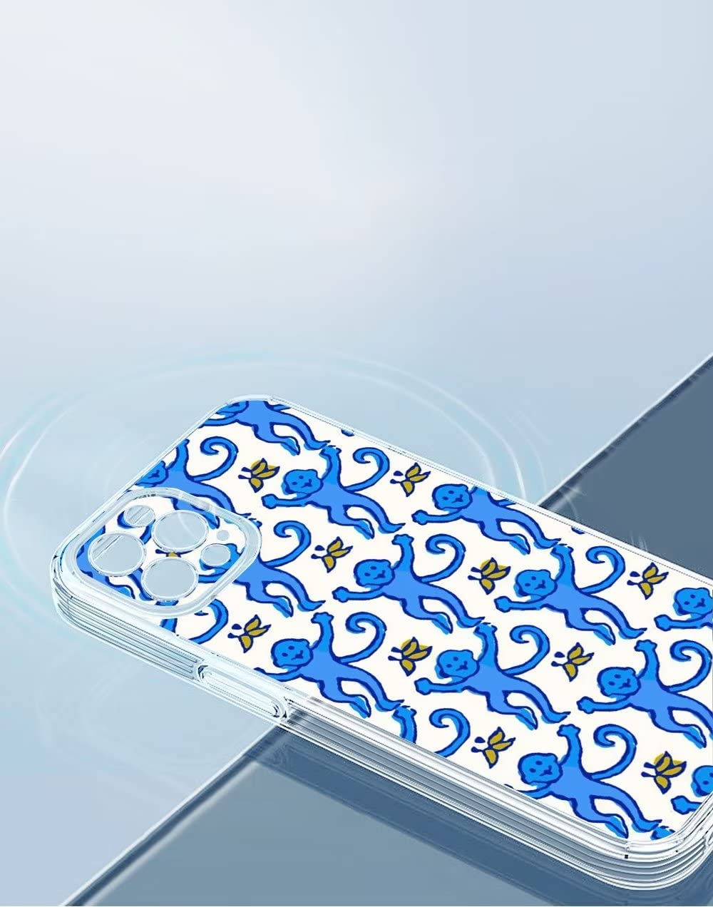 Funny Cute Monkeys Silicone Phone Case for iPhone 15 Plus - Blue Roller Design, Soft Shockproof Cover with Side Stripes - Perfect for Everyday Use, Travel & Gifts