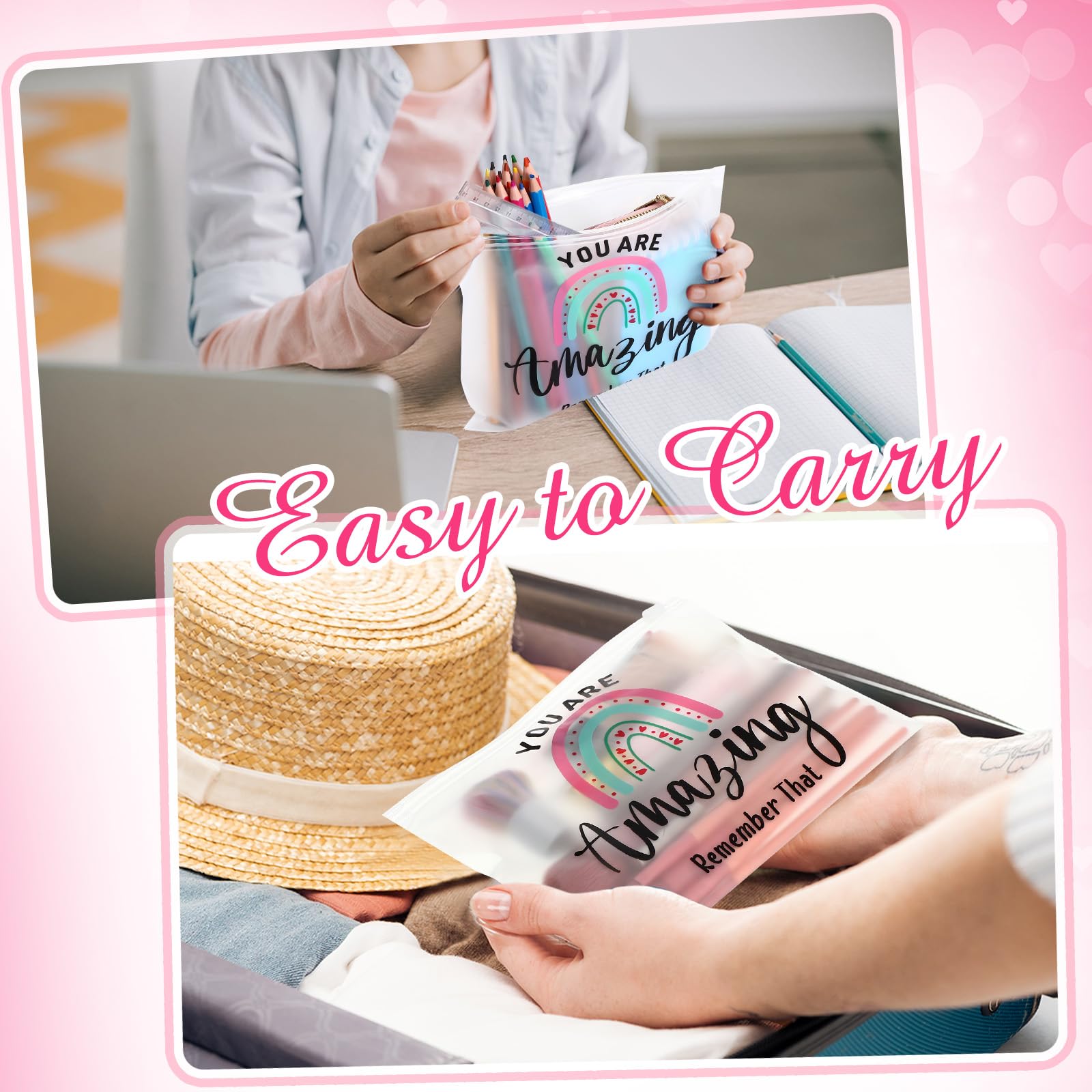 50 Pcs Inspirational Cosmetic Bags for Women - Bulk EVA Makeup Pouches with Zipper (You Are Amazing/Brave/Awesome) - Perfect for Birthday, Graduation, Christian Easter & Encouragement Gifts - Great for Travel, Daily Makeup Storage & Gift Giving