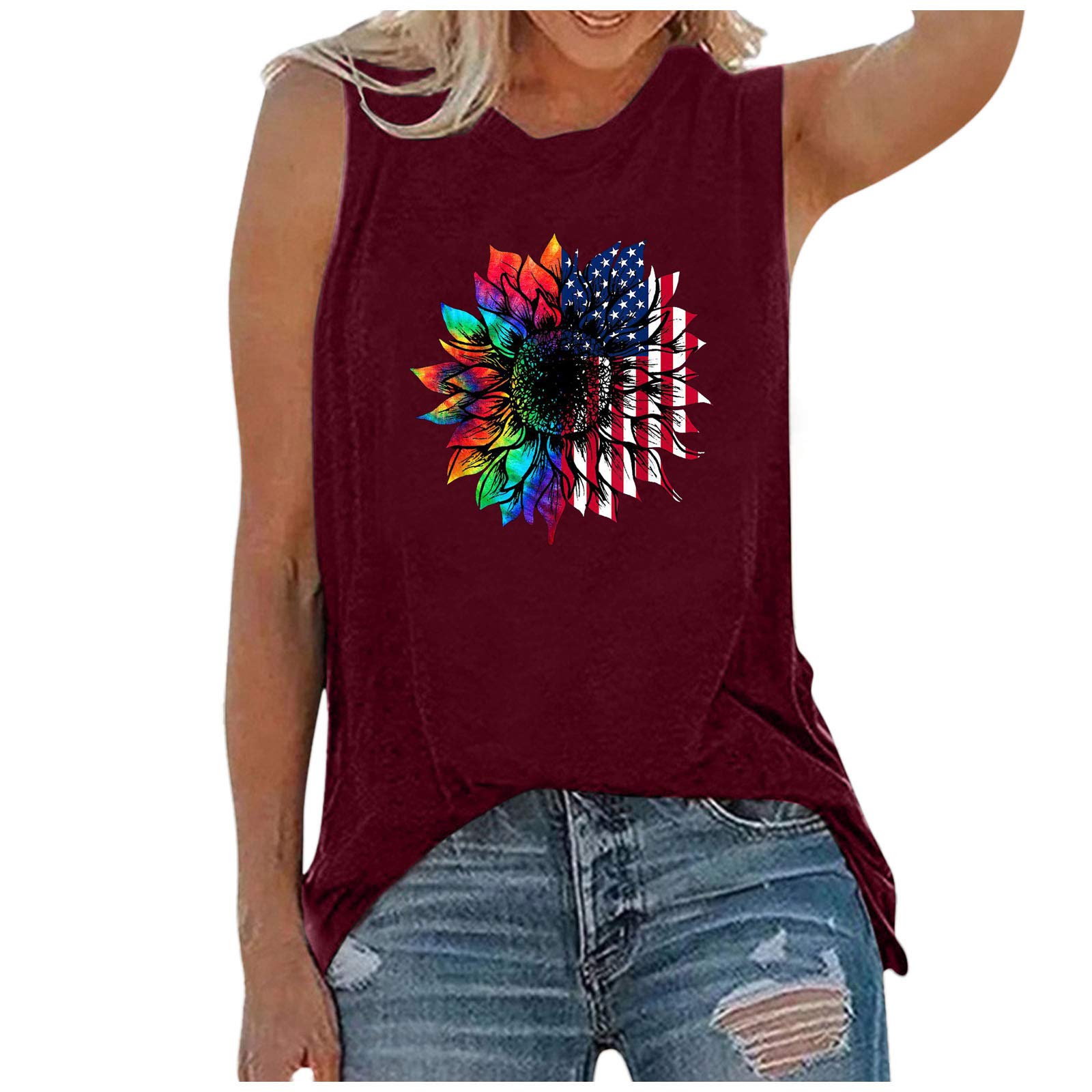 Women's Graphic Printed Tank Tops - Sleeveless Crop Tops & Loose Blouse Tees | Summer Casual Wear, 4th of July Outfits, Beach Vacation Essentials