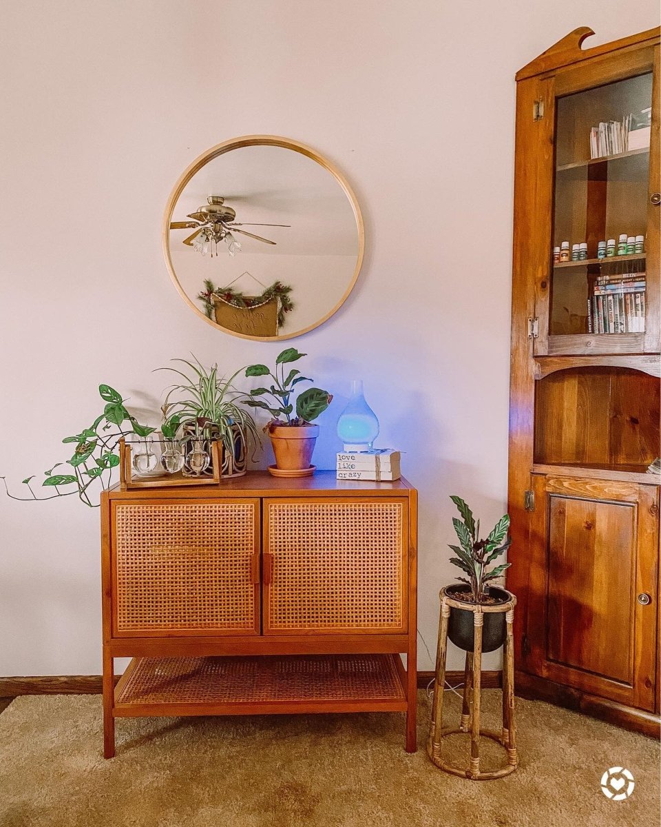 Handmade Wooden Designer Cane Cabinet - Stylish Storage for Living Room, Bedroom & Entryway | Rustic Home Decor Organizer with Woven Front