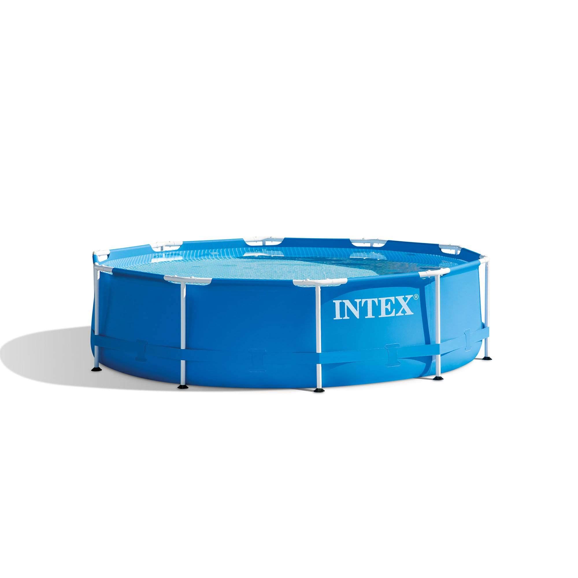 Intex 10x2.5英尺圆形金属框架地上泳池套装，含330加仑/小时过滤泵，适合家庭后院夏日清凉
