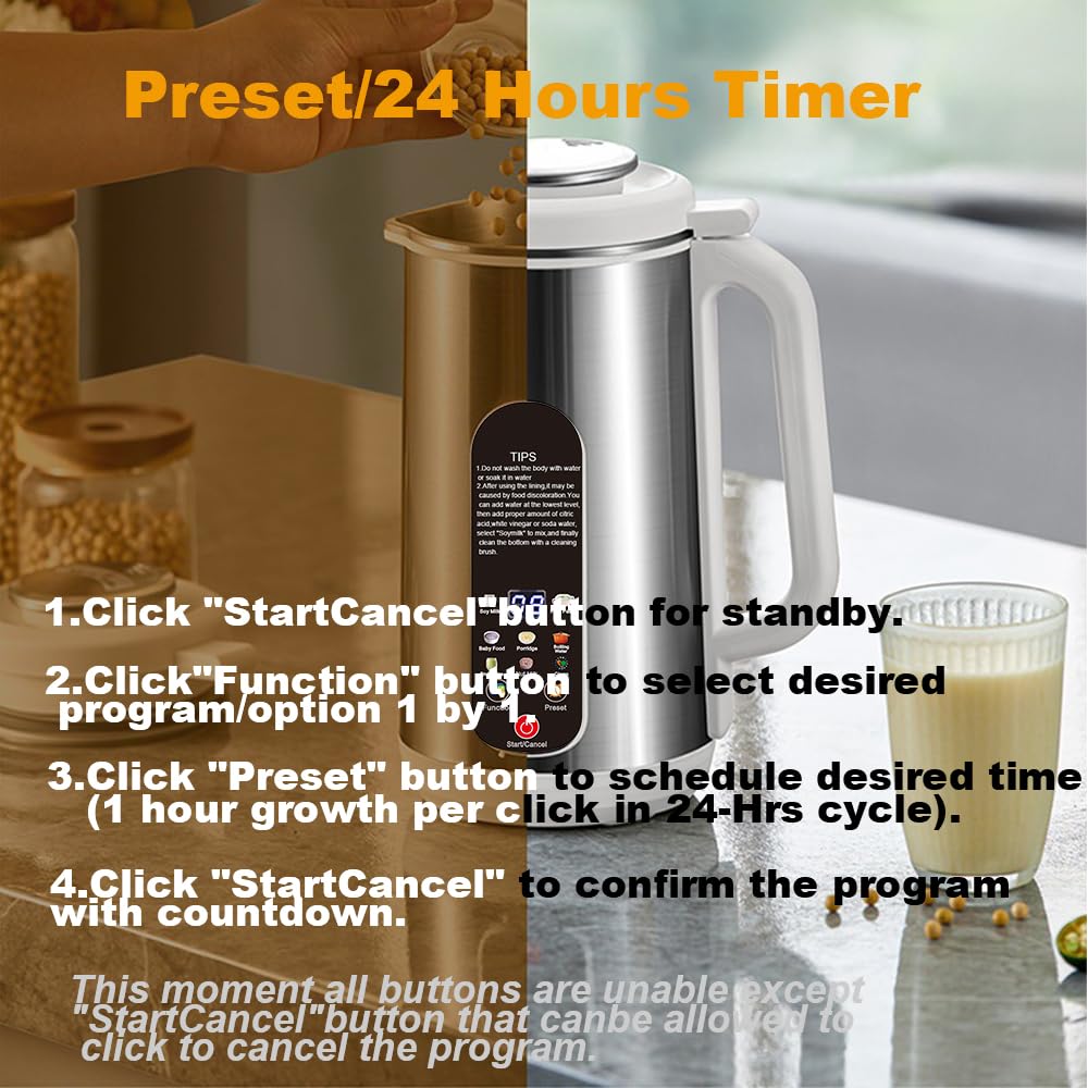 Premium Stainless Steel Nut Milk Maker - 40oz Plant-Based Milk Machine for Almond, Cashew, Hazelnut, Pecan, Oat, Coconut, Soy, Quinoa & Pistachio - 12H Timer, Self-Cleaning, LED Display - Perfect for Vegan, Keto & Healthy Homemade Milk