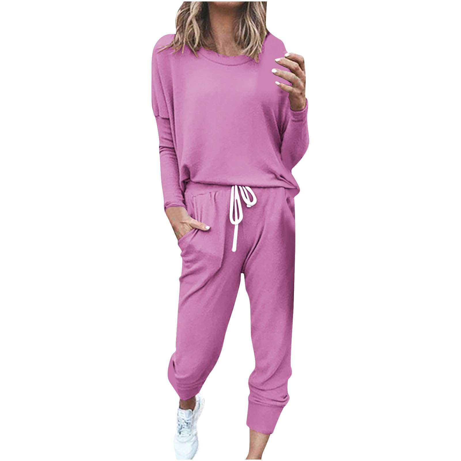 Women's Plus Size Lounge Sets - 2 Piece Sweatsuit with Long Sleeve Top & Drawstring Pants | Soft Matching Outfits for Home, Yoga & Relaxation | Comfortable Casual Wear
