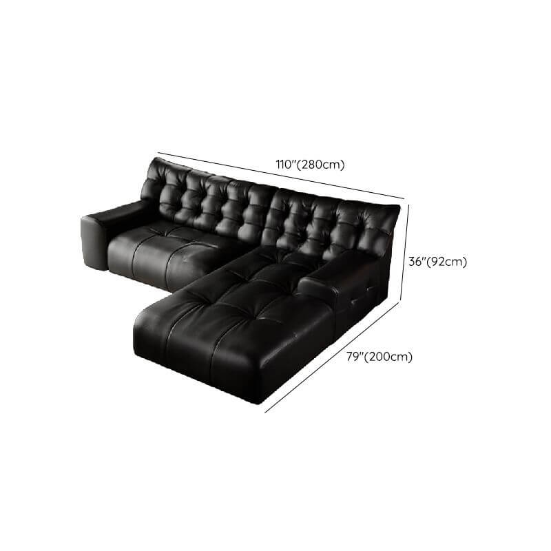 Black L-Shape Sofa Chaise with Tufted Back & Button Details - Modern Living Room Furniture for Small Spaces & Apartments