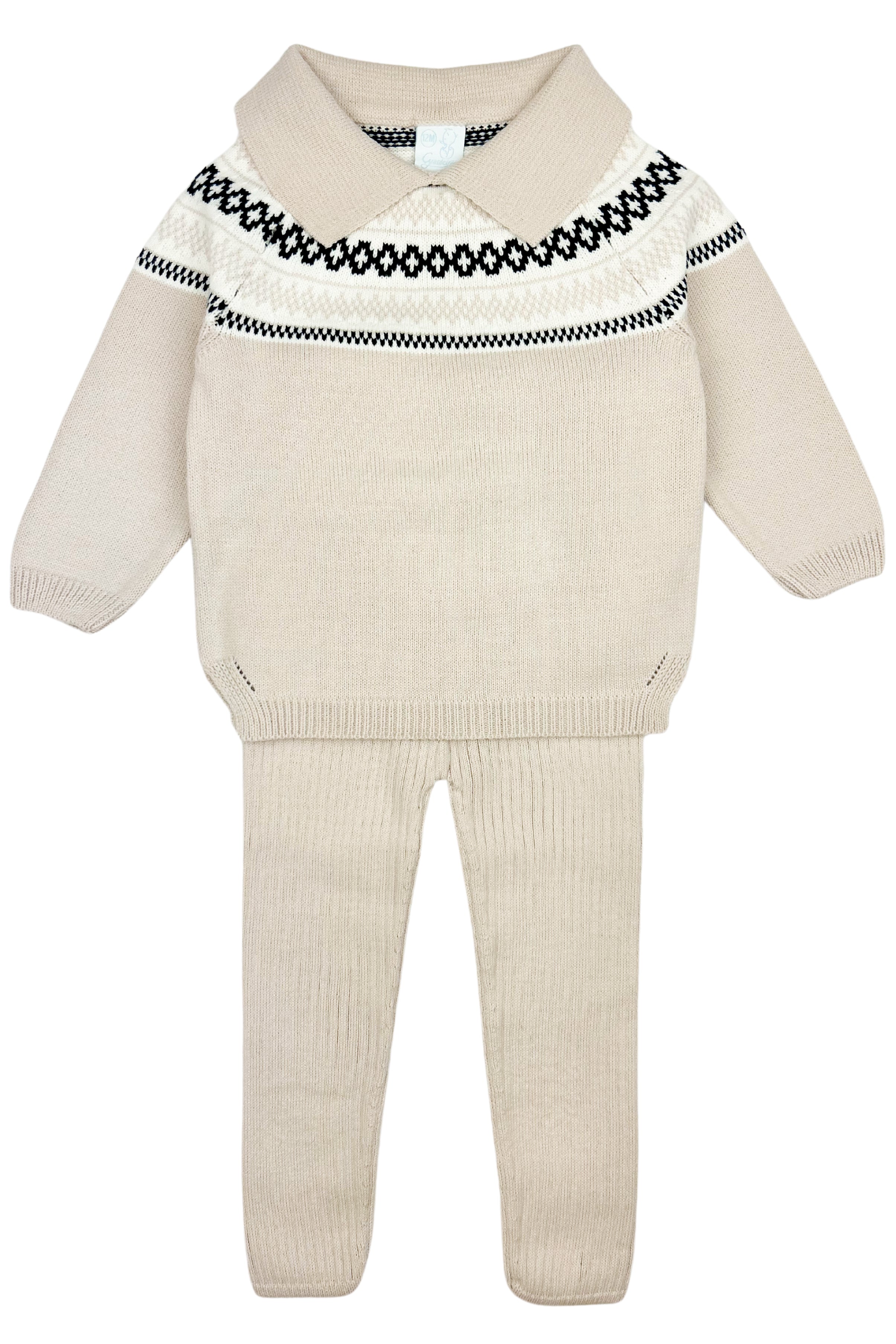 Hunter Stone & Black Fair Isle Knit Top & Leggings Set - Women's Winter Sweater and Leggings Outfit for Christmas, Holiday & Cozy Home Wear