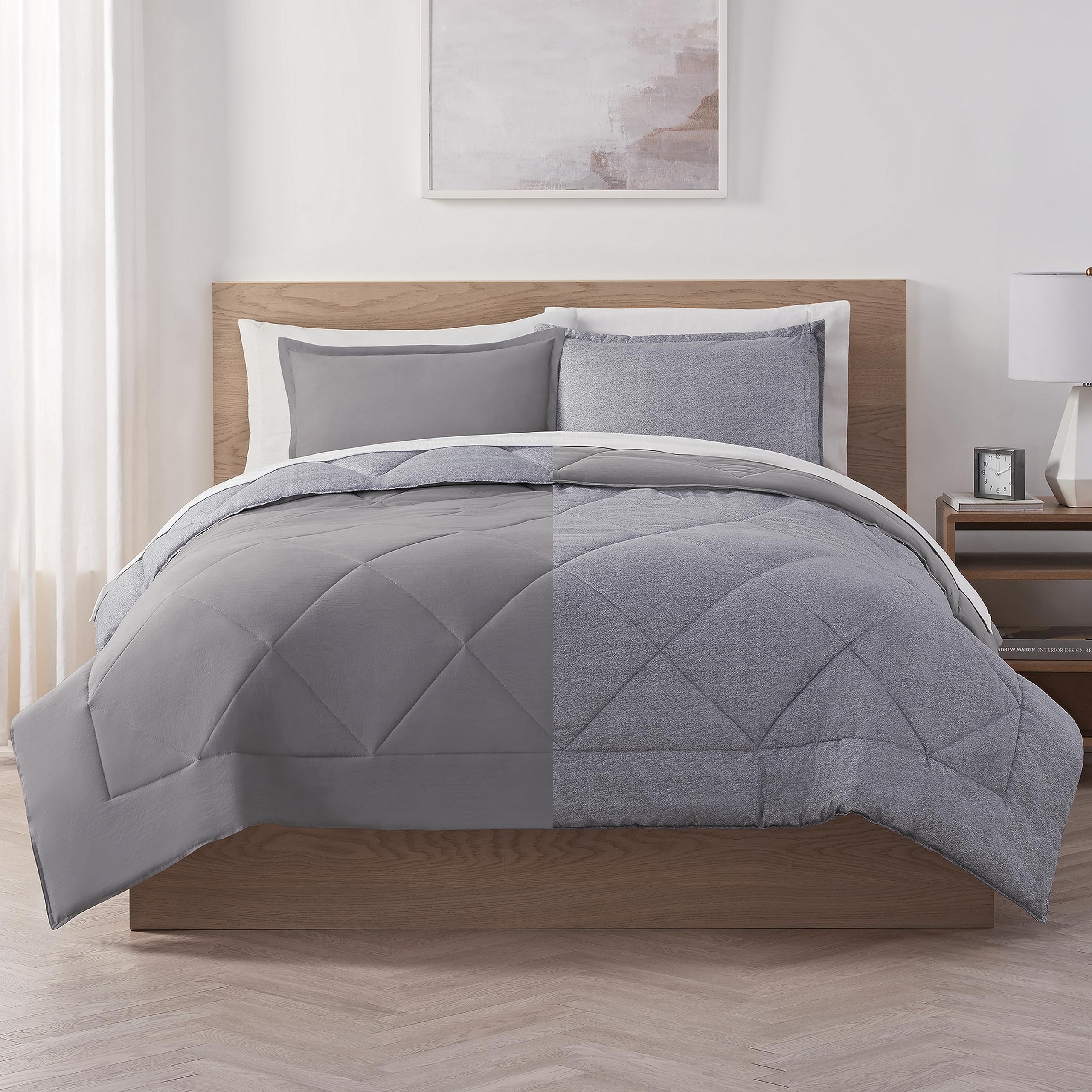 Serta Supersoft Cooling 5-Piece Reversible Comforter Set with Sheets & Pillowcases - All-Season Bedding for Twin/Twin XL - Silver Filigree Design | Perfect for Hot Sleepers & Cozy Bedroom Decor