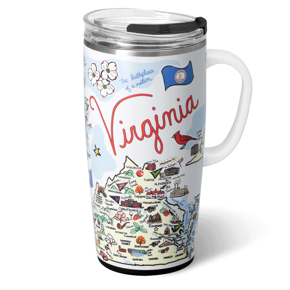 22oz Virginia Insulated Travel Mug - Leak Proof Stainless Steel Coffee Tumbler for Hot & Cold Drinks - Perfect for Commuting, Camping & Outdoor Adventures