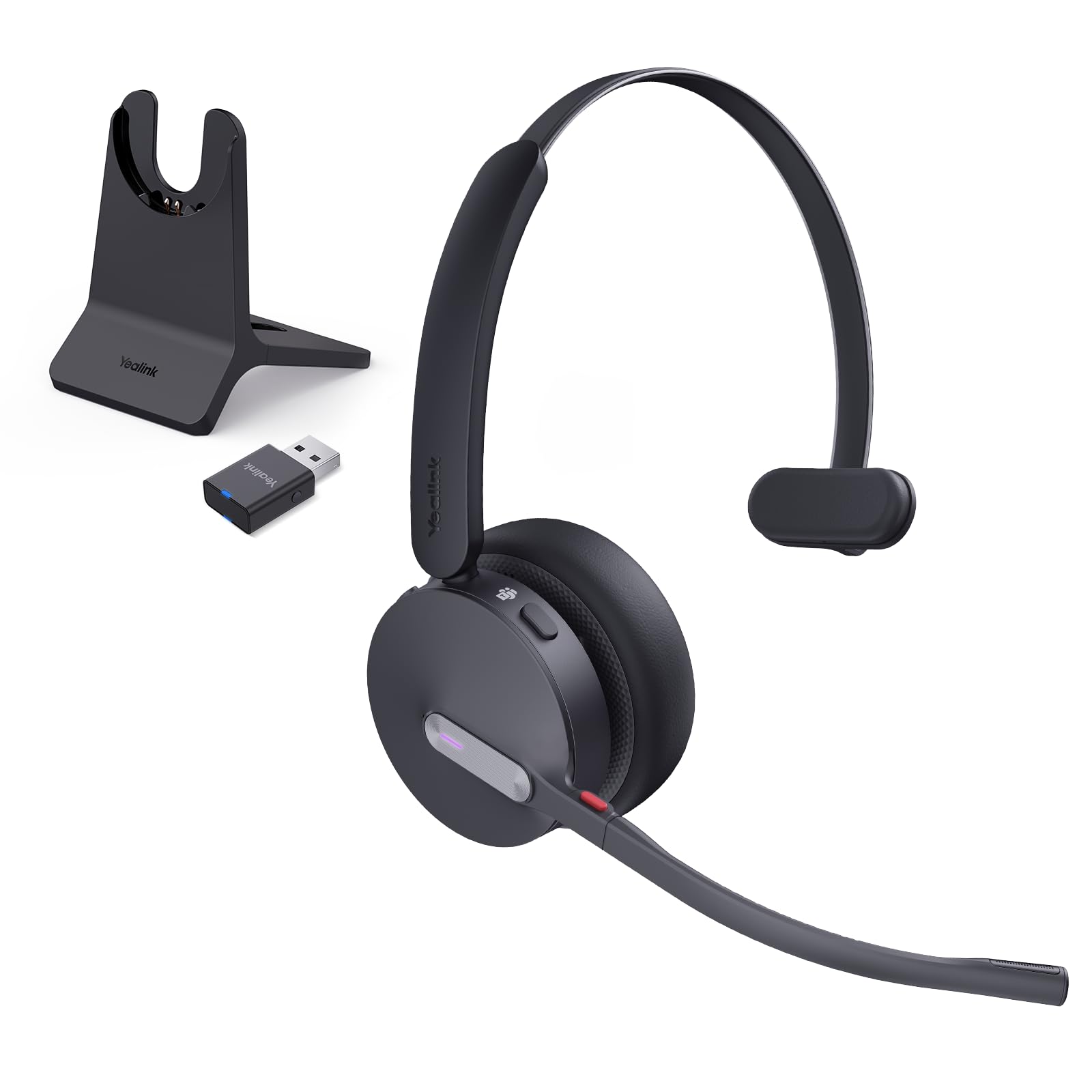 Yealink WH64 Hybrid Wireless DECT Headset with Bluetooth, 492ft Range, 26H Talk Time - Noise Cancelling UC Headset for Teams/Zoom/Skype (DECT Dongle & Charging Stand Included) - Perfect for Remote Work, Call Centers & Home Office PC/Phone Use