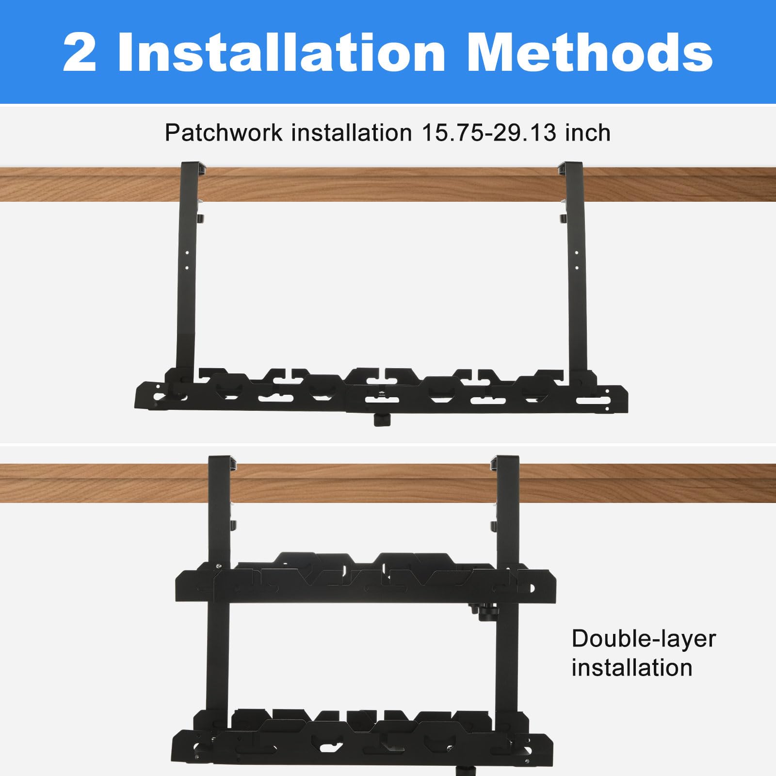 Black Extendable Under Desk Cable Management Tray (15.7-29 Inch) - No Drill Installation for Wire Organization | Perfect for Home Office, Gaming Setup & Workspace Organization
