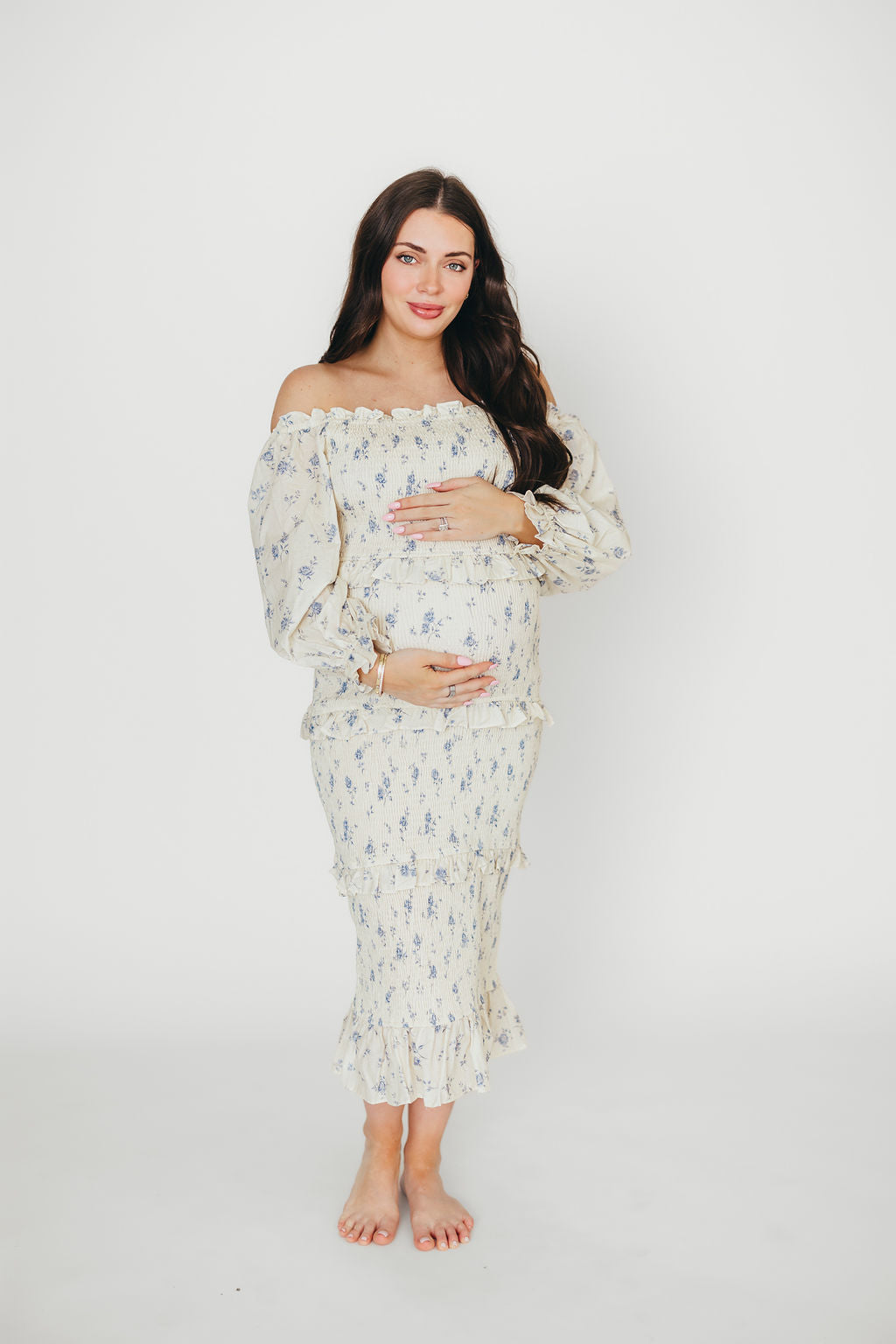 Chloe Maternity Midi Dress - Blue Flowy Bump-Friendly Dress for Pregnancy | Perfect for Baby Showers, Maternity Photos & Special Occasions