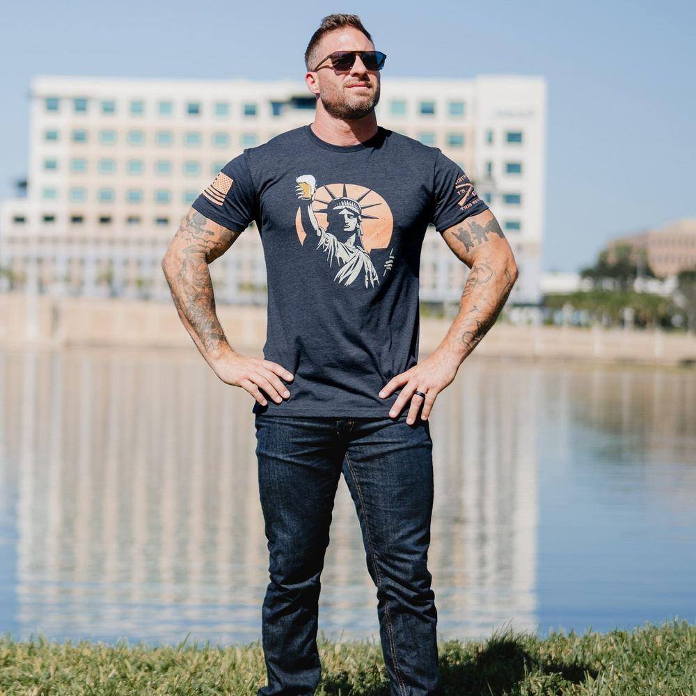 Toast To Freedom T-Shirt - Midnight Navy - Comfortable Cotton Tee for Casual Wear & Patriotic Events