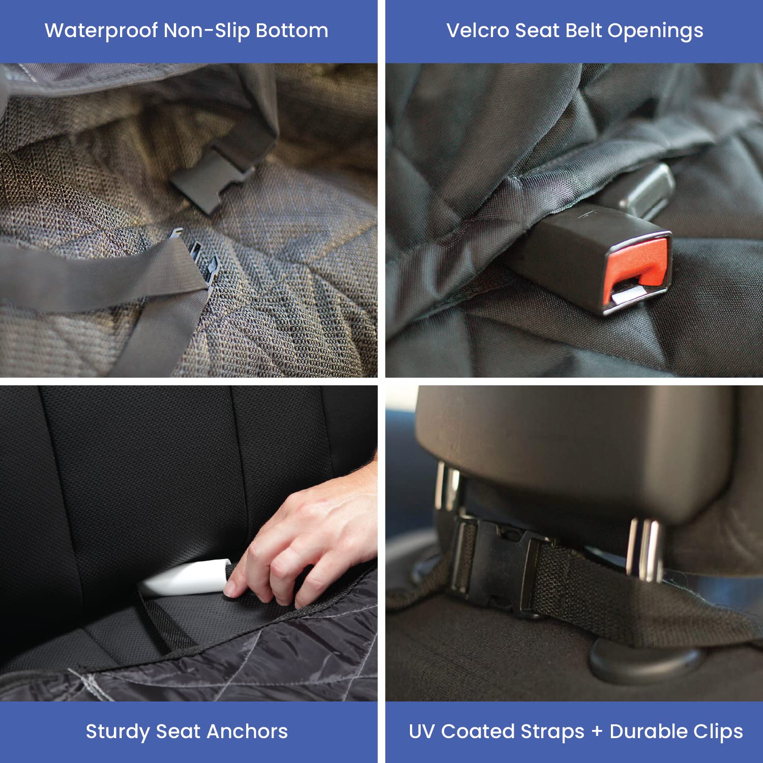 4Knines Heavy Duty Waterproof Dog Seat Cover for Back Seat - Extra Large Tan Pet Car Seat Protector Fits 60/40 Split Bench Trucks, SUVs & Cars | Non-Slip Middle Seat Belt Design | Perfect for Road Trips, Pet Travel & Daily Commutes