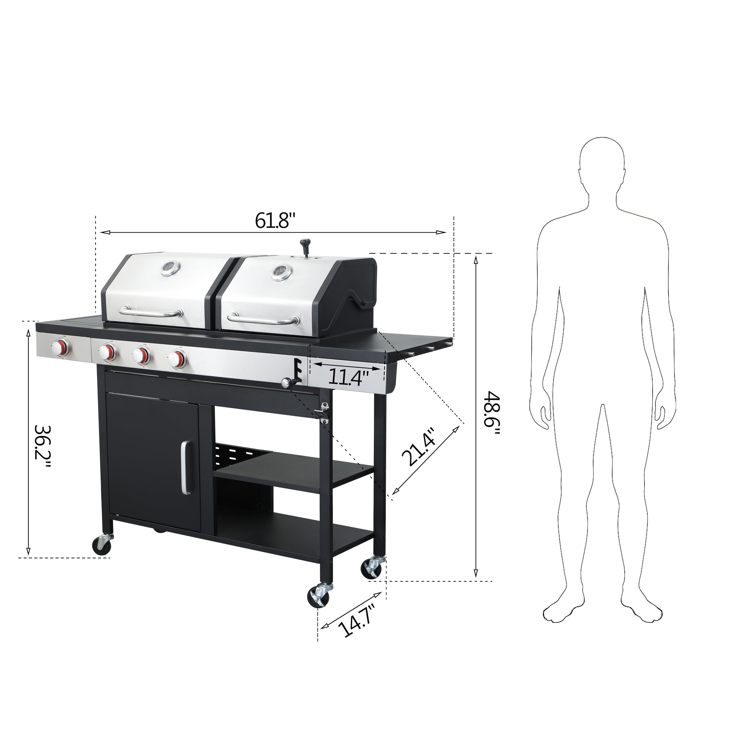 3 Burner Propane Gas BBQ Grill - 37,230 BTU Outdoor Grill with Side Burner & Enameled Cast Iron Grids | Stainless Steel Charcoal Grill with Wheels | Perfect for Backyard, Patio, Camping & Tailgating Parties