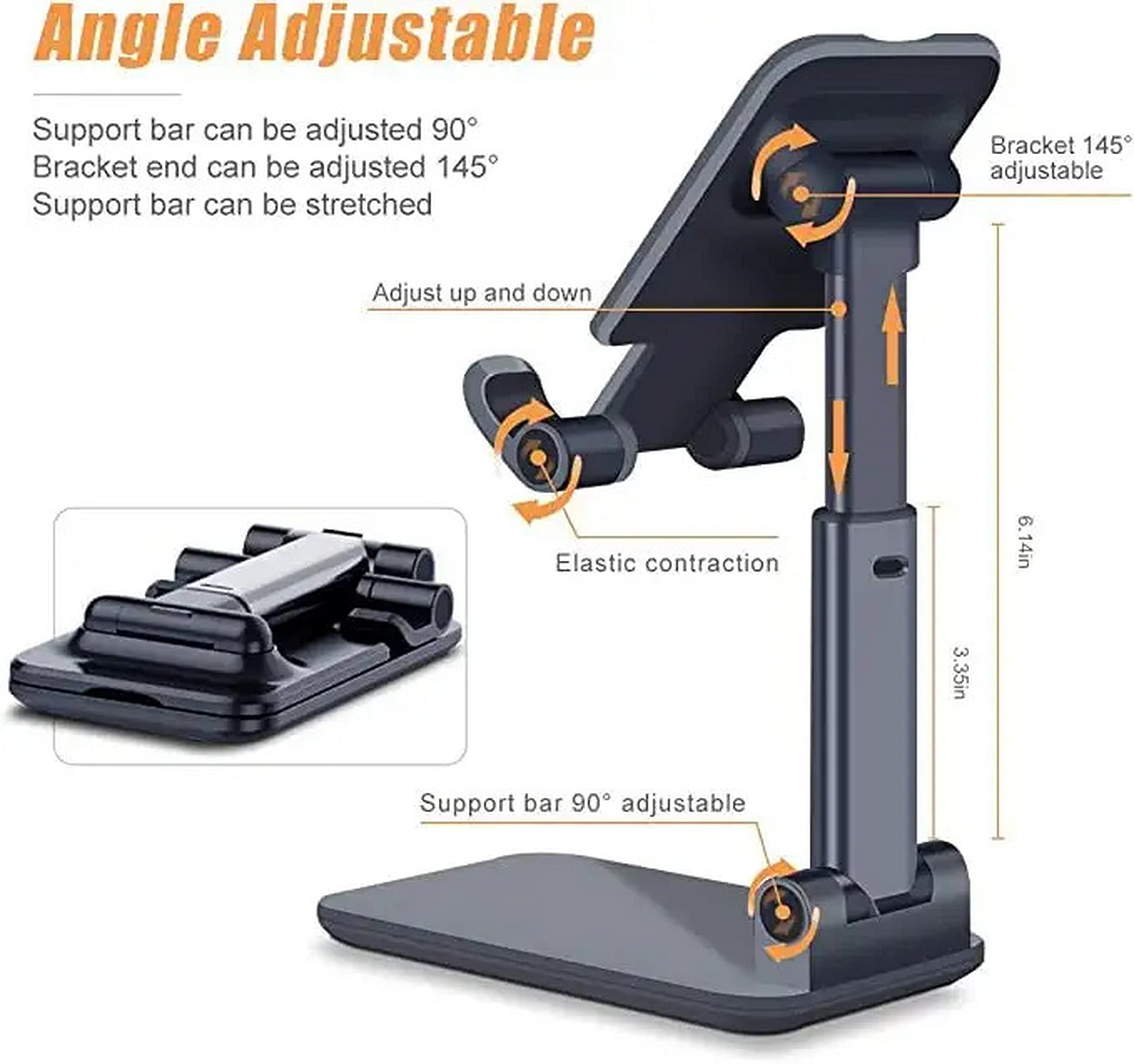 Adjustable & Foldable Black Phone Stand - Compact, Flexible Stick-On Desk Holder for Cell Phones | Perfect for Video Calls, Watching Movies & Hands-Free Use