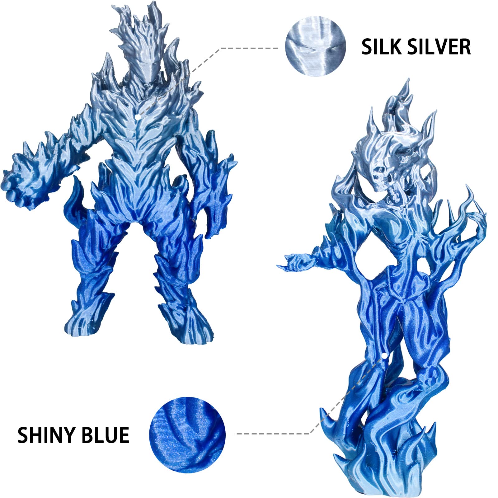 Premium Silk Silver & Shiny Blue PLA 3D Printer Filament 1.75mm ±0.02mm - 1kg/2.2lbs Spool for Smooth 3D Printing - Ideal for Cosplay, DIY Crafts & Home Decor Projects