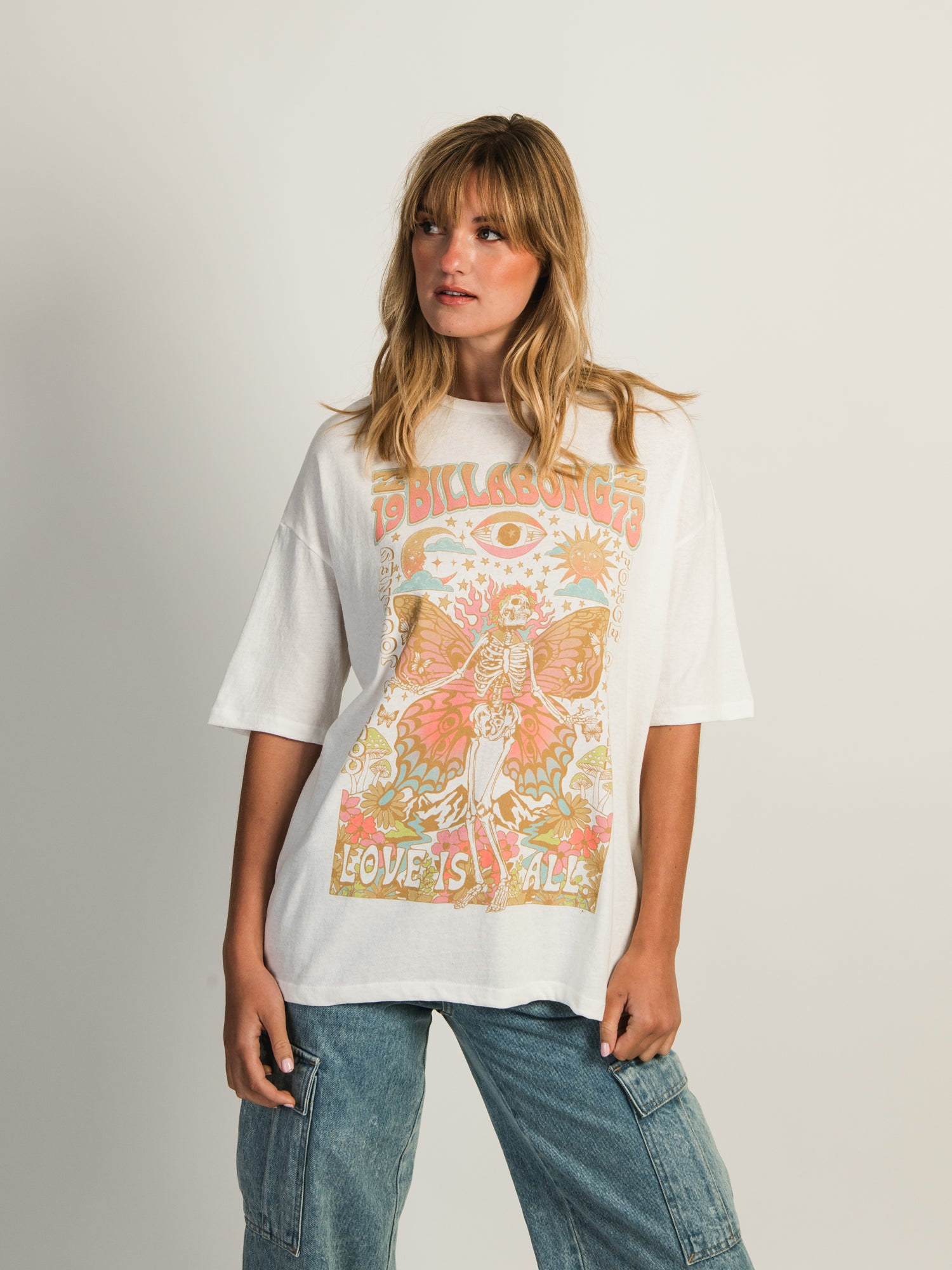 BILLABONG Love Is All Graphic T-Shirt - Crystal Print - Casual & Streetwear Style for Men & Women - Perfect for Beach, Surfing, and Everyday Wear