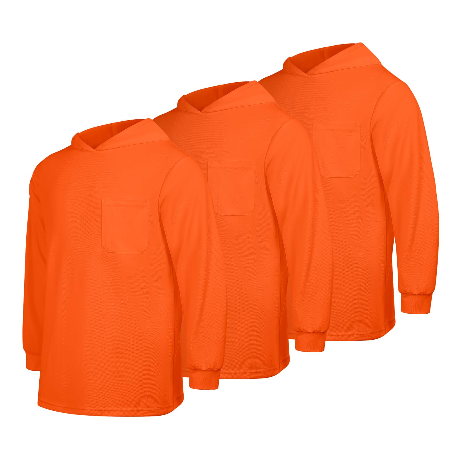 High Visibility Safety Shirts for Men & Women - 3 Pack Breathable Hi-Vis Hooded Shirts with Long Sleeves, UCH-Orange L | Construction Work, Roadside Safety, Nighttime Outdoor Activities