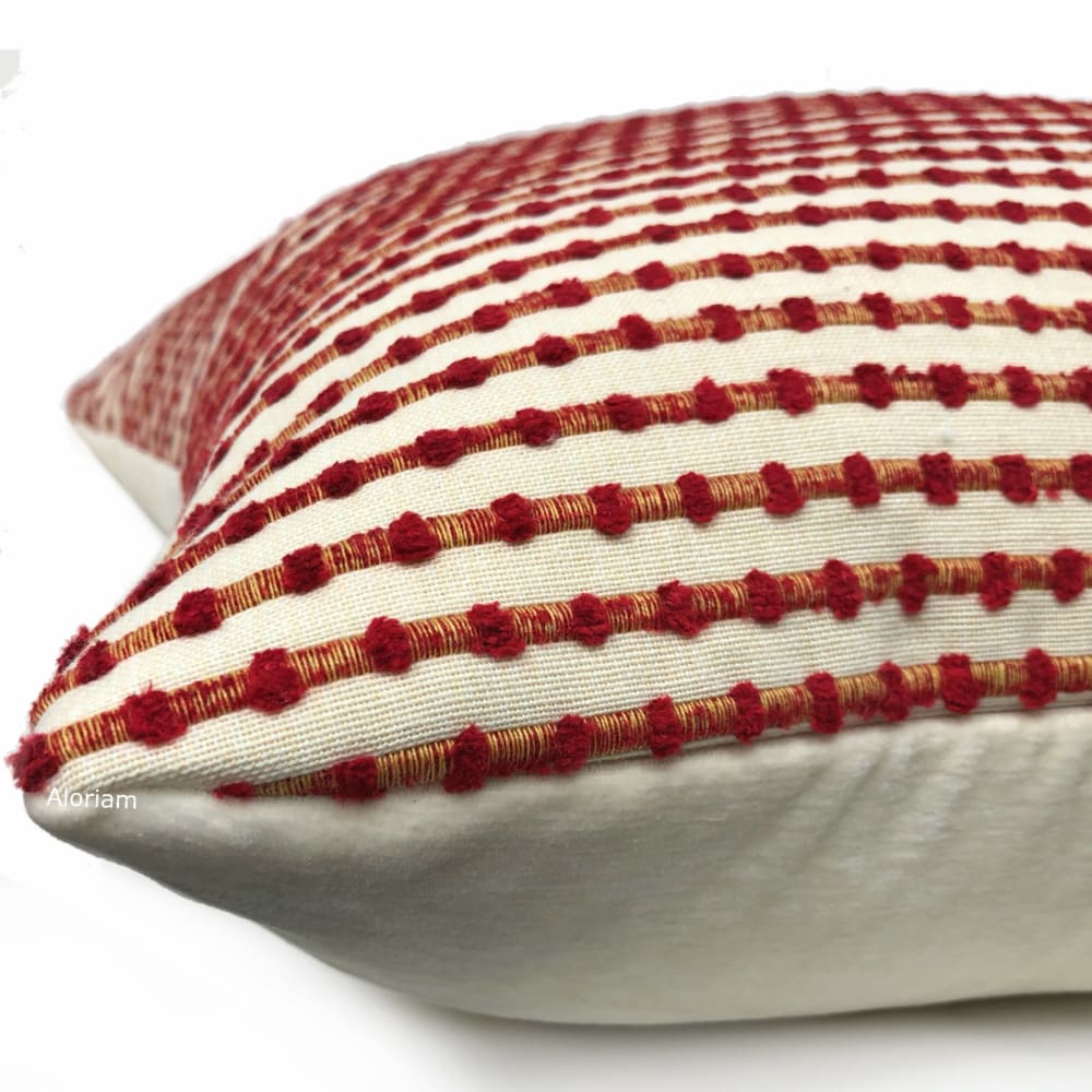 Sinclair Red Tan Embroidered Texture Stripe Pillow Cover - Premium Kravet Fabric Home Decor for Sofa, Bed & Living Room