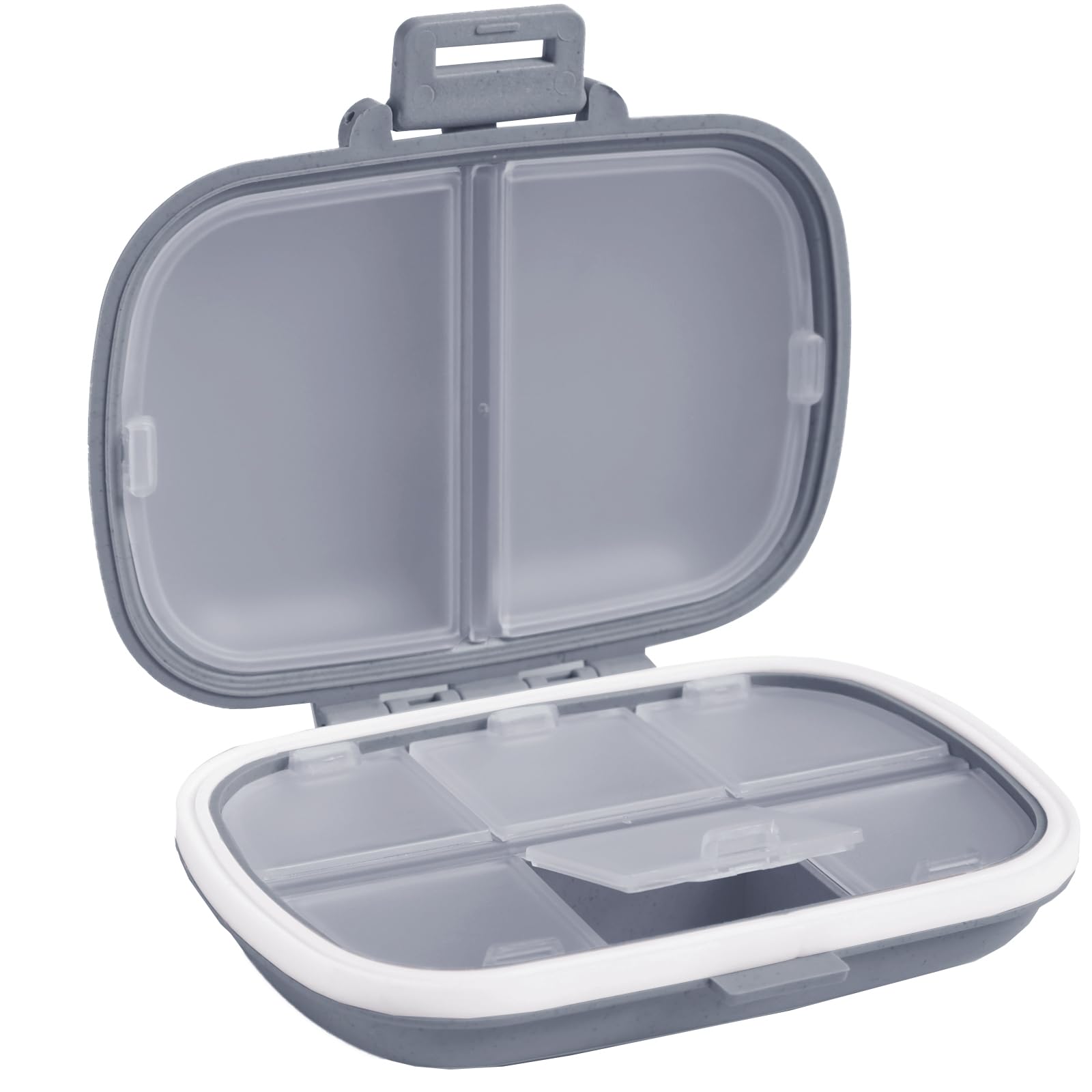 Holii 8-Compartment Travel Pill Organizer - Portable Daily Pill Case for Vitamins & Medication - Compact Medicine Container for Purse, Pocket & On-The-Go Use (Gray) | Perfect for Travel, Work & Daily Health Routine