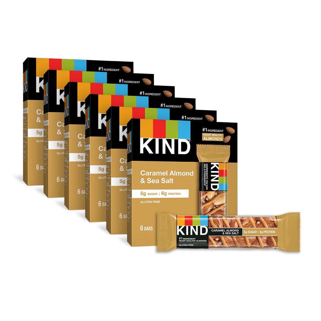 KIND Bars, Caramel Almond & Sea Salt - Healthy Gluten Free Snacks with 6g Protein, Low Sugar, 36 Count - Perfect for On-the-Go Energy, Workout Fuel & Office Snacking