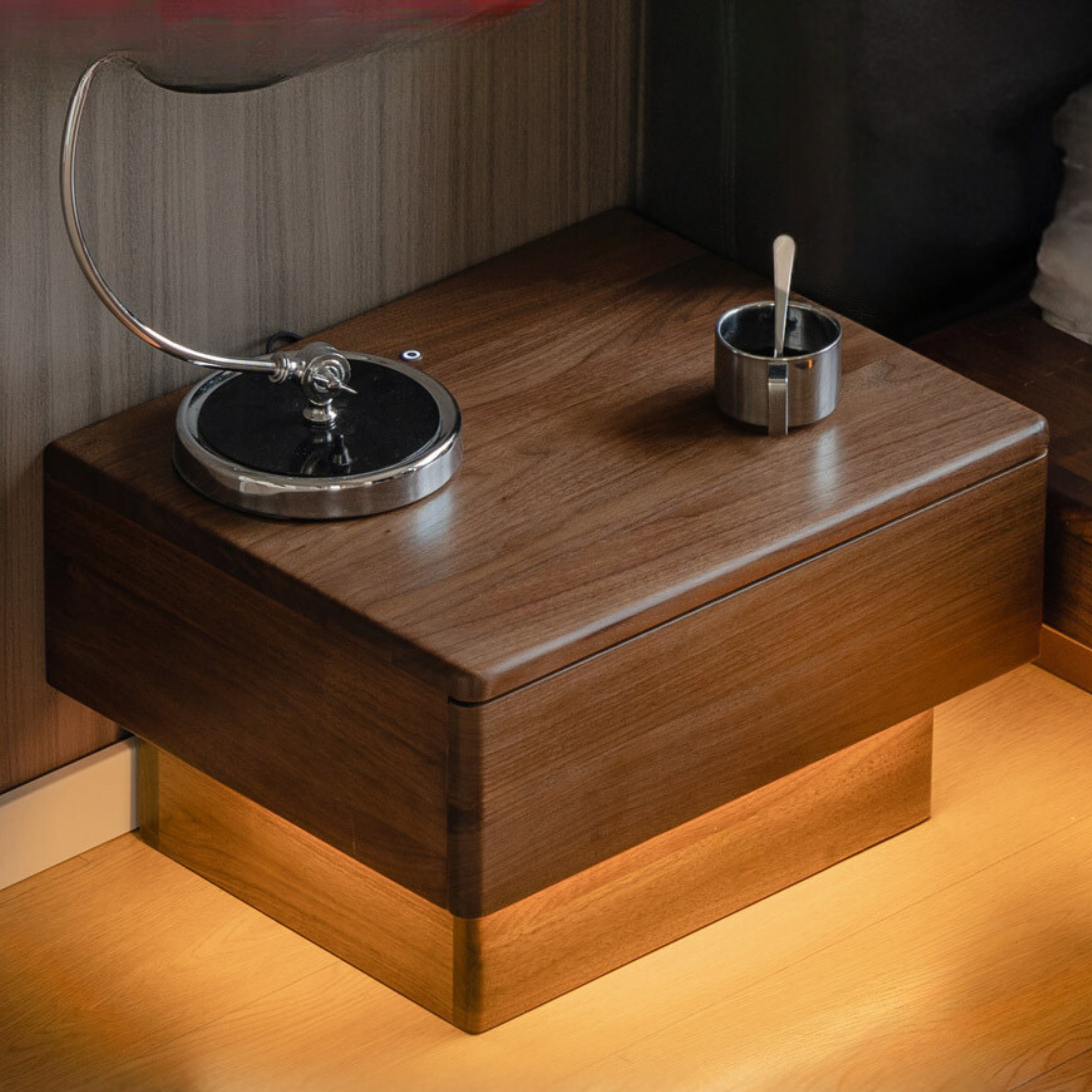 Premium Black Walnut Solid Wood Nightstand with LED Light Drawer - Stylish Bedside Table for Bedroom, Living Room, or Guest Room