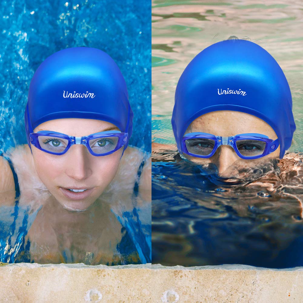 Anti-Fog Swimming Goggles & Silicone Swim Cap Set for Adults - UV Protection Swim Glasses & Comfortable Swim Hat Pack for Pool, Beach & Training