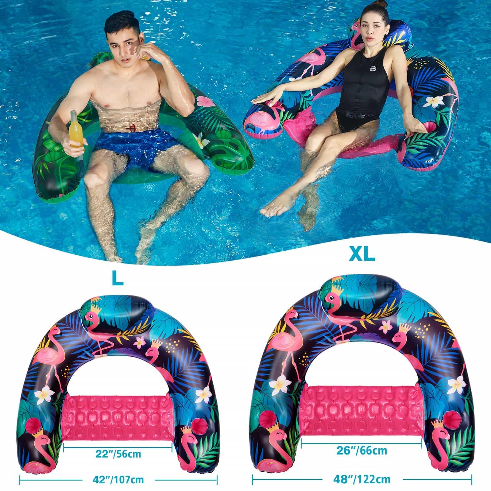 **WERNNSAI Inflatable Pool Float Chair - 2 Pack Portable Water Hammock with Cup Holder & Backrest, Adult Pool Lounger for Swimming, Beach, and Party (Ideal for Relaxing, Sunbathing, and Poolside Drinks)**