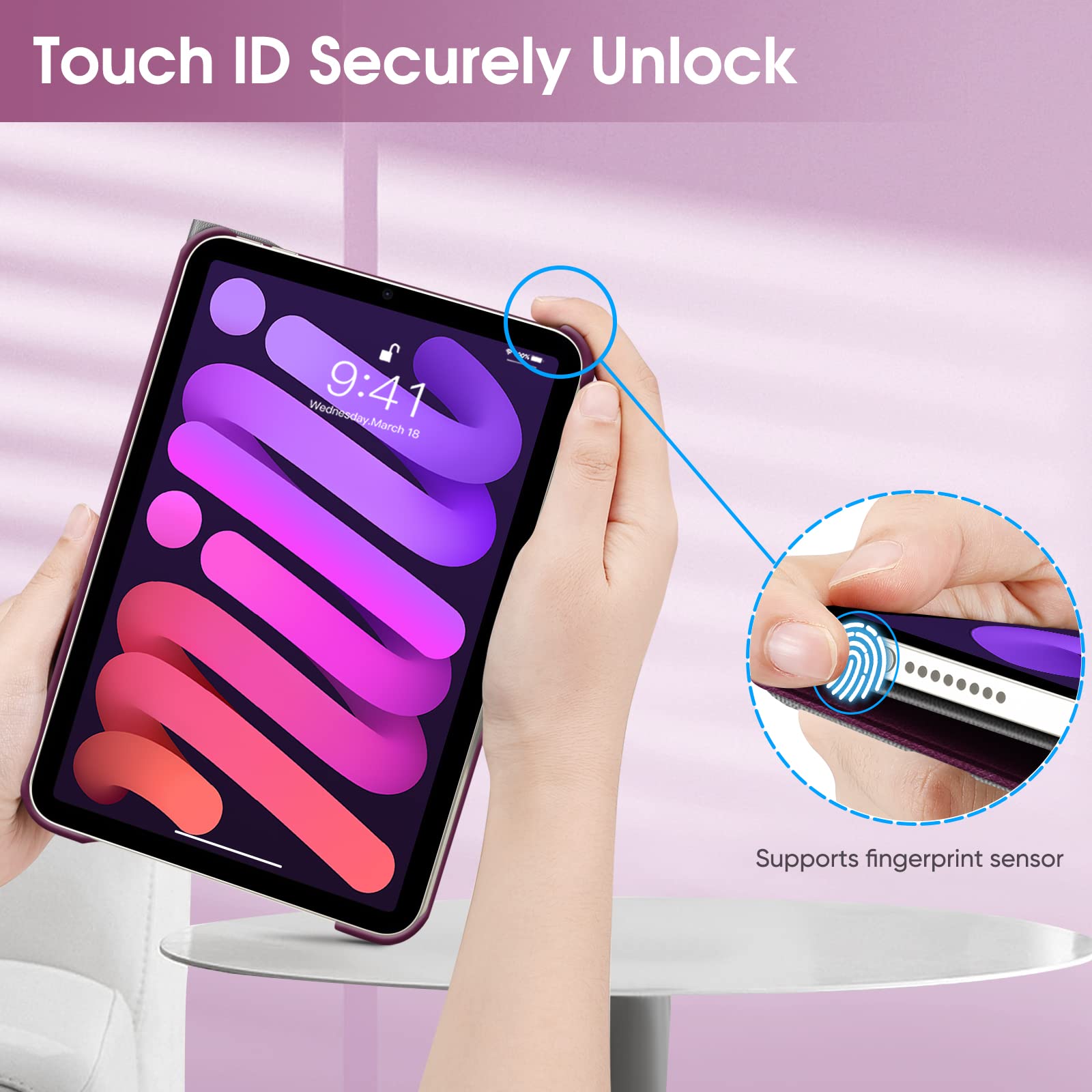 Fintie Slim 360 Rotating Protective Case for iPad Mini 7 (2024, A17 Pro) & iPad Mini 6 (8.3 Inch) - Auto Wake/Sleep, Swivel Stand Cover in Purple - Perfect for Work, Travel & Entertainment