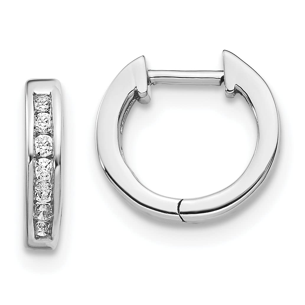 14K Solid White Gold Diamond Hinged Round Huggie Small Hoop Earrings for Women - Elegant Everyday Jewelry Gift for Her, Perfect for Parties, Weddings & Special Occasions