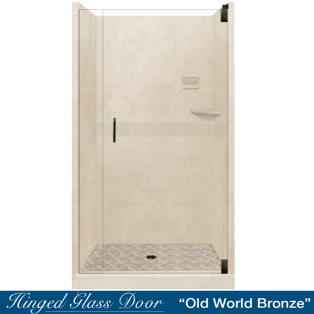 Premium Diamond Solid Desert Sand Small Alcove Shower Enclosure Kit - Waterproof Bathroom Upgrade for Compact Spaces