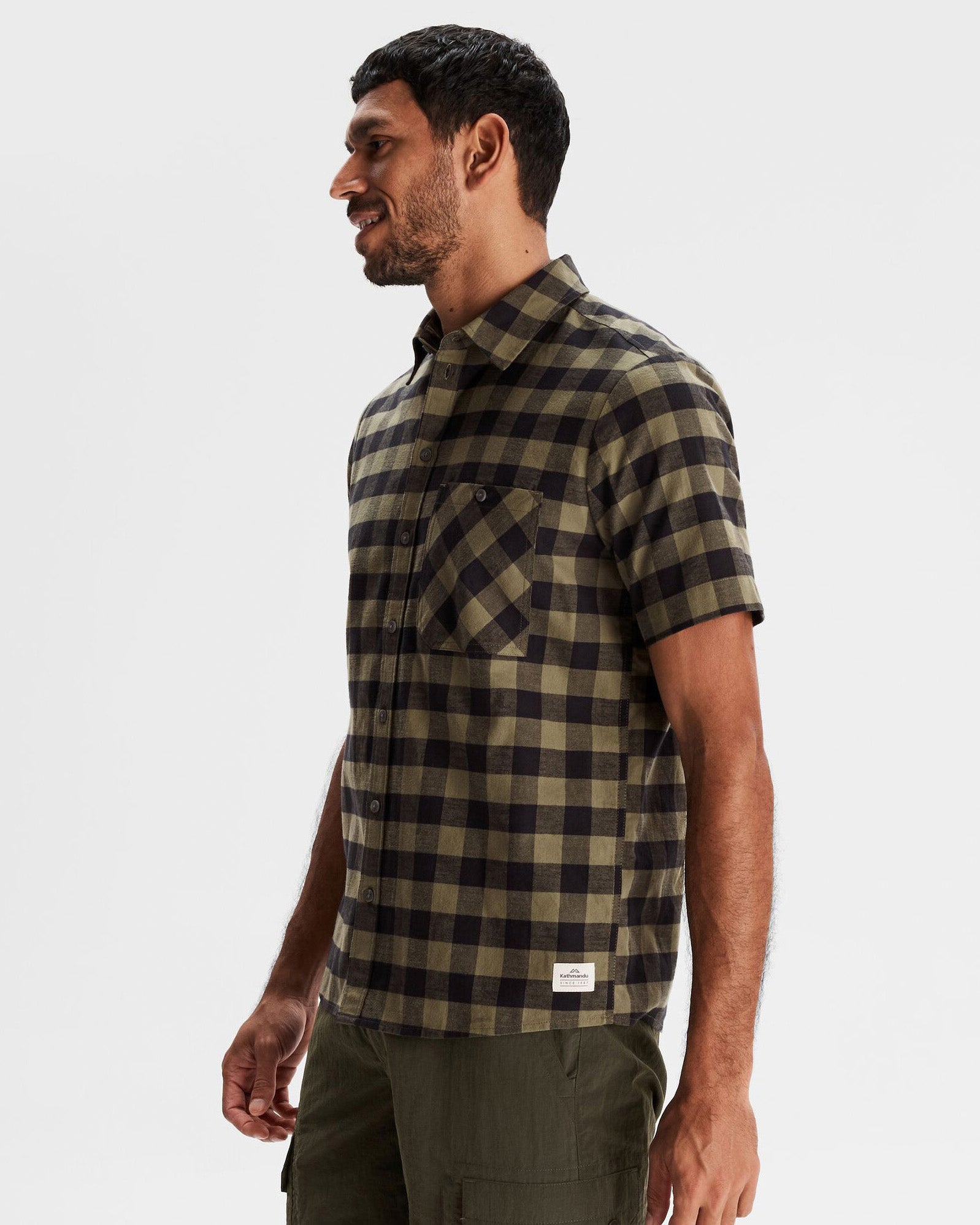 Men's Fyfe Short Sleeve Casual Shirt - Light Moss Gingham Checkered Pattern - Perfect for Summer Outings, Beach Vacations & Office Wear