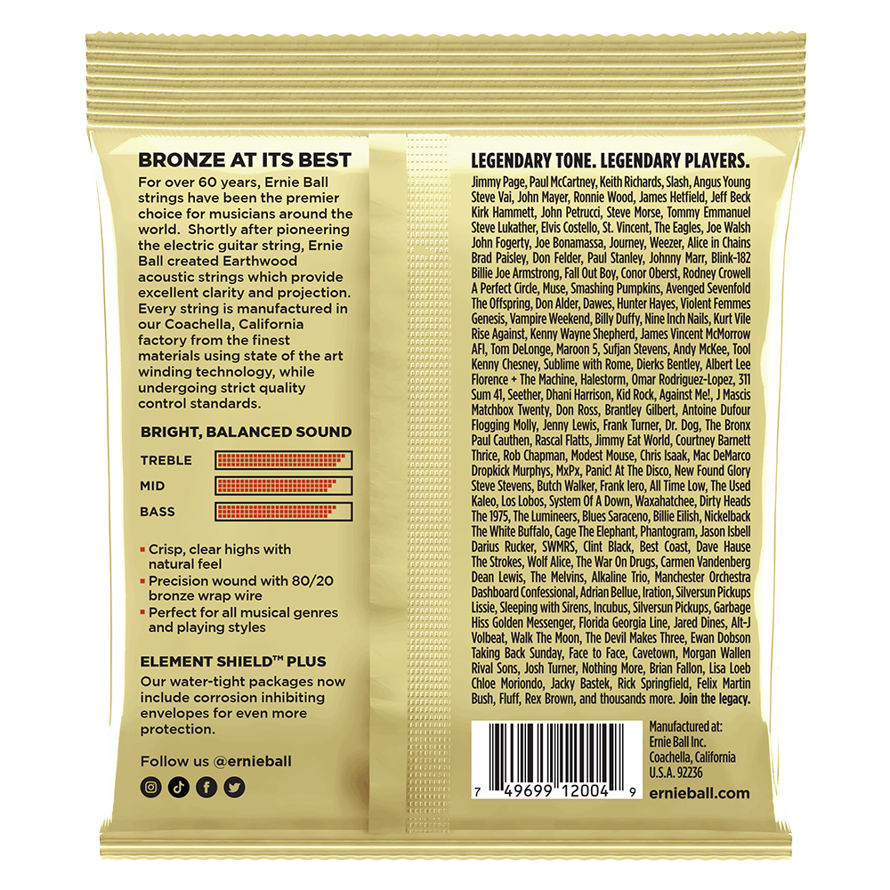 Ernie Ball Earthwood Light 80/20 Bronze Acoustic Guitar Strings - 11-52 Gauge | Perfect for Folk, Country & Fingerstyle Playing